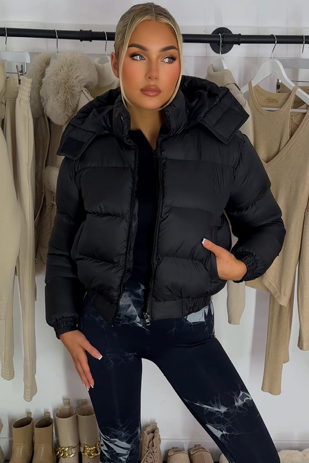 Puffer Jacket With Hood Black