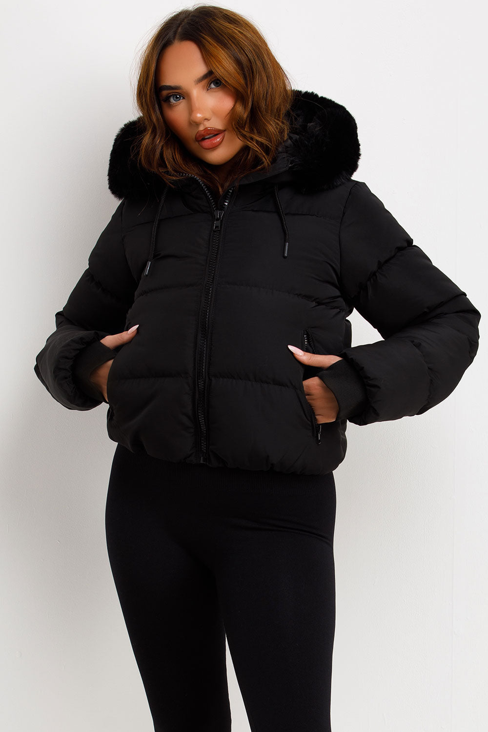 Black Puffer Jacket With Fur Hood