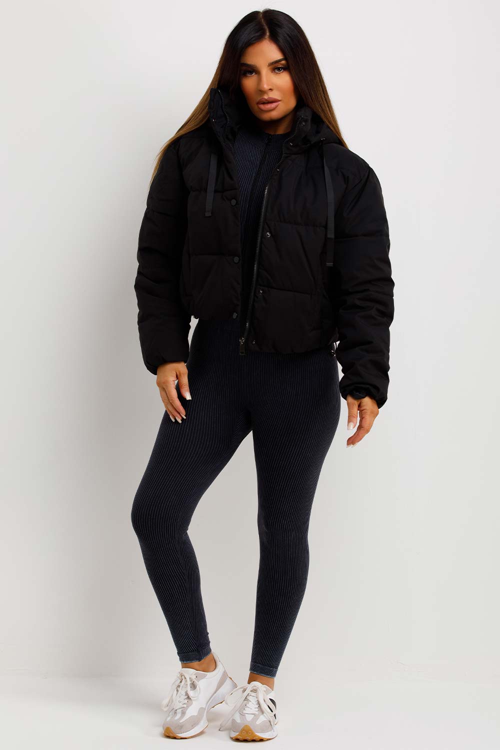 Black Puffer Padded Jacket With Hood