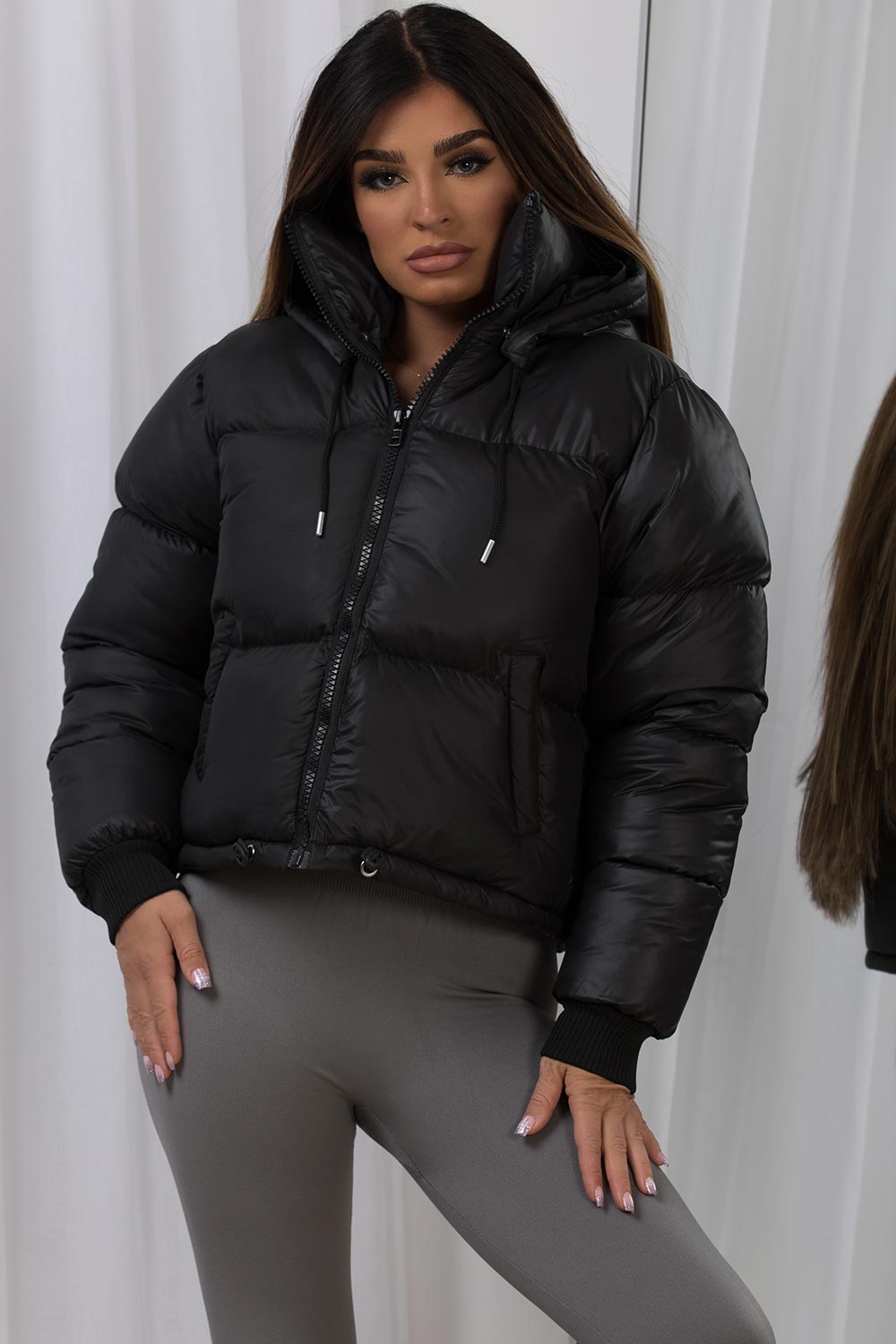 Puffer Jacket With Hood Black