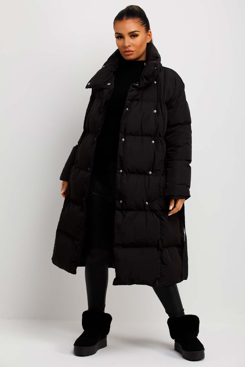 Long Puffer Coat Duvet Style Black