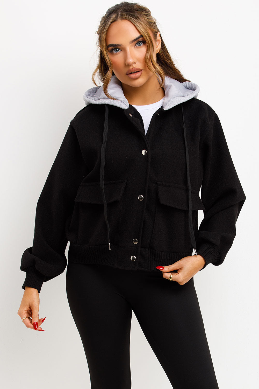 Bomber Baseball Jacket With Hood Black