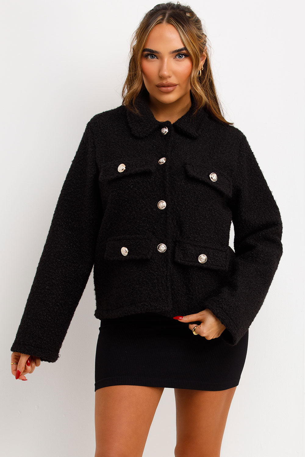 Black Boucle Jacket Whit Gold Buttons