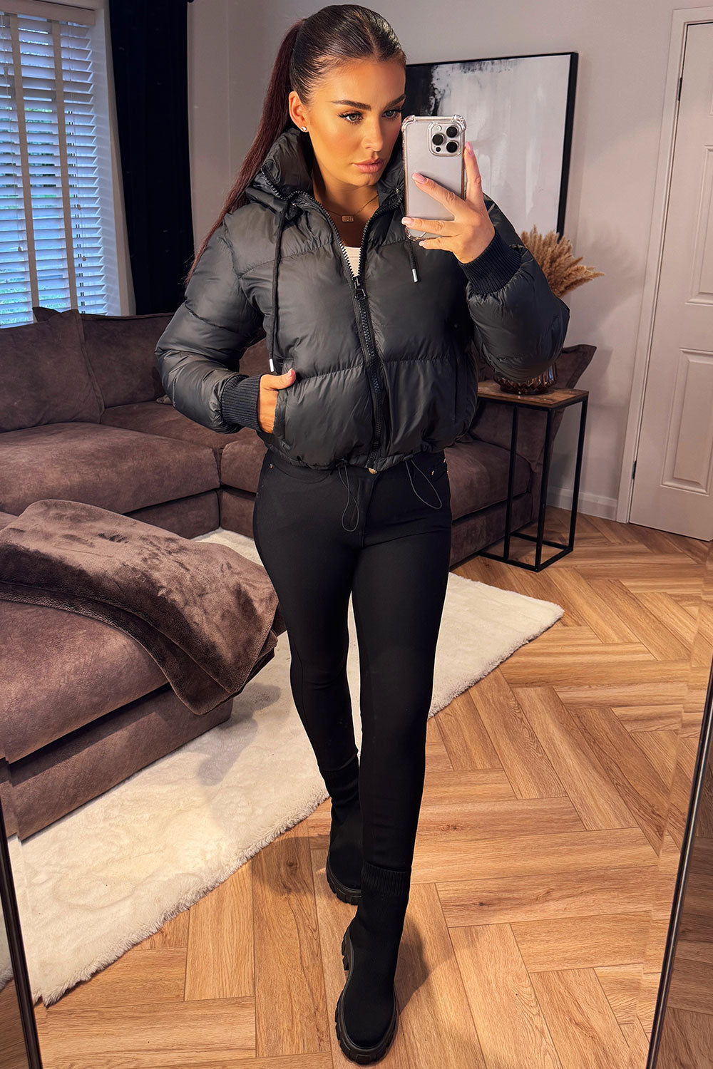 Puffer Jacket With Hood Black