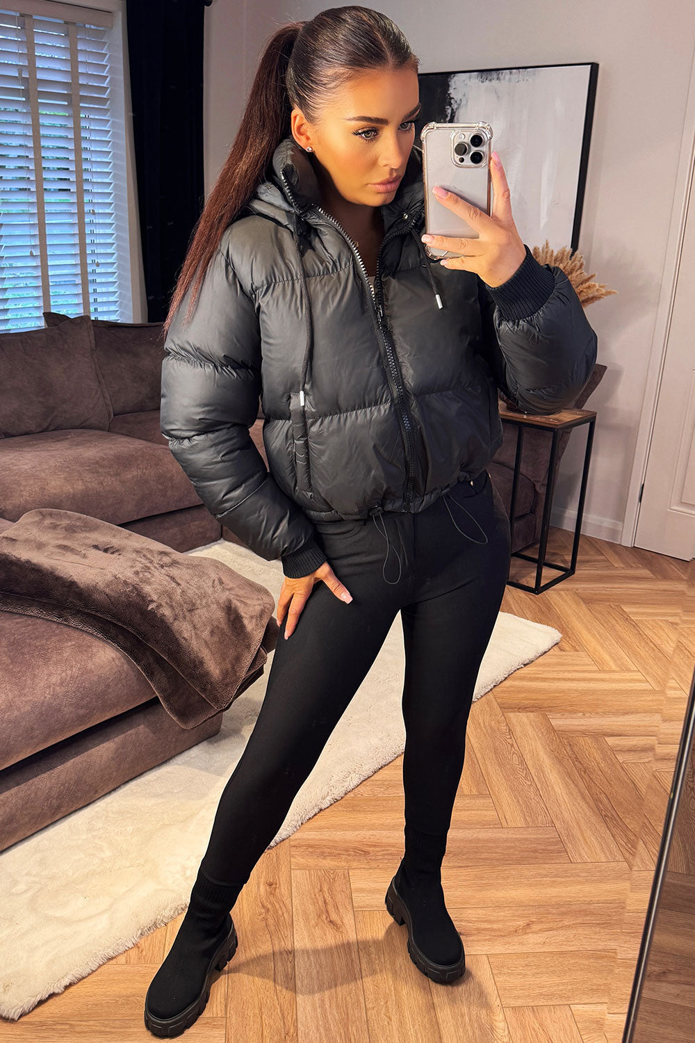 Puffer Jacket With Hood Black