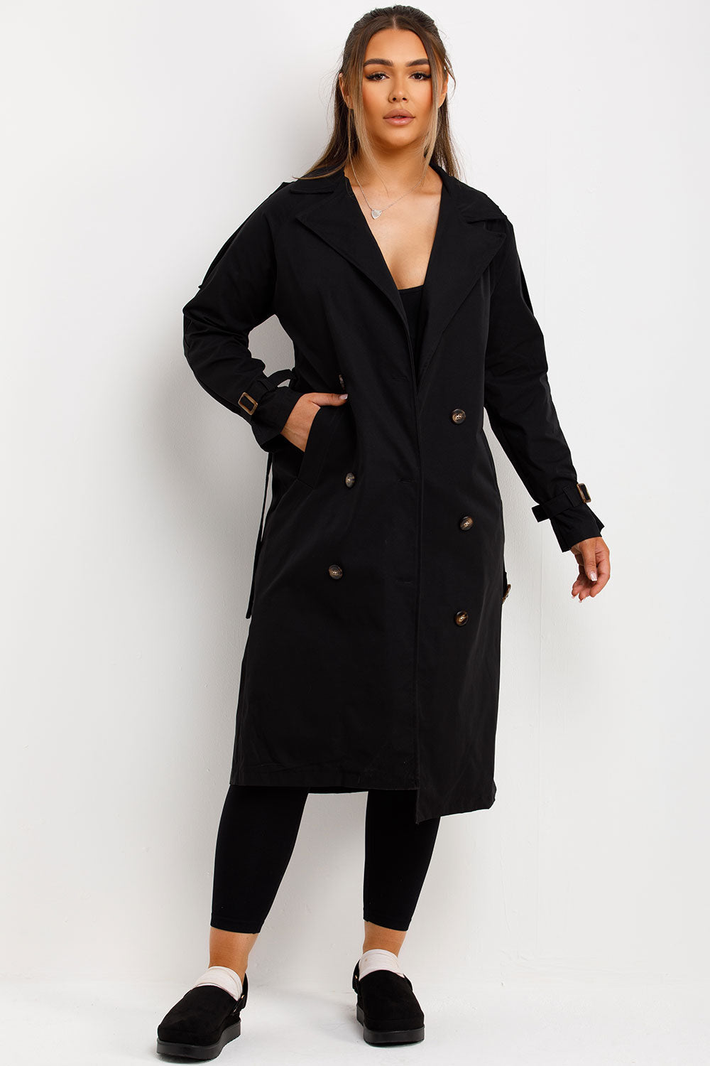 Trench Coat With Waist Belt Black