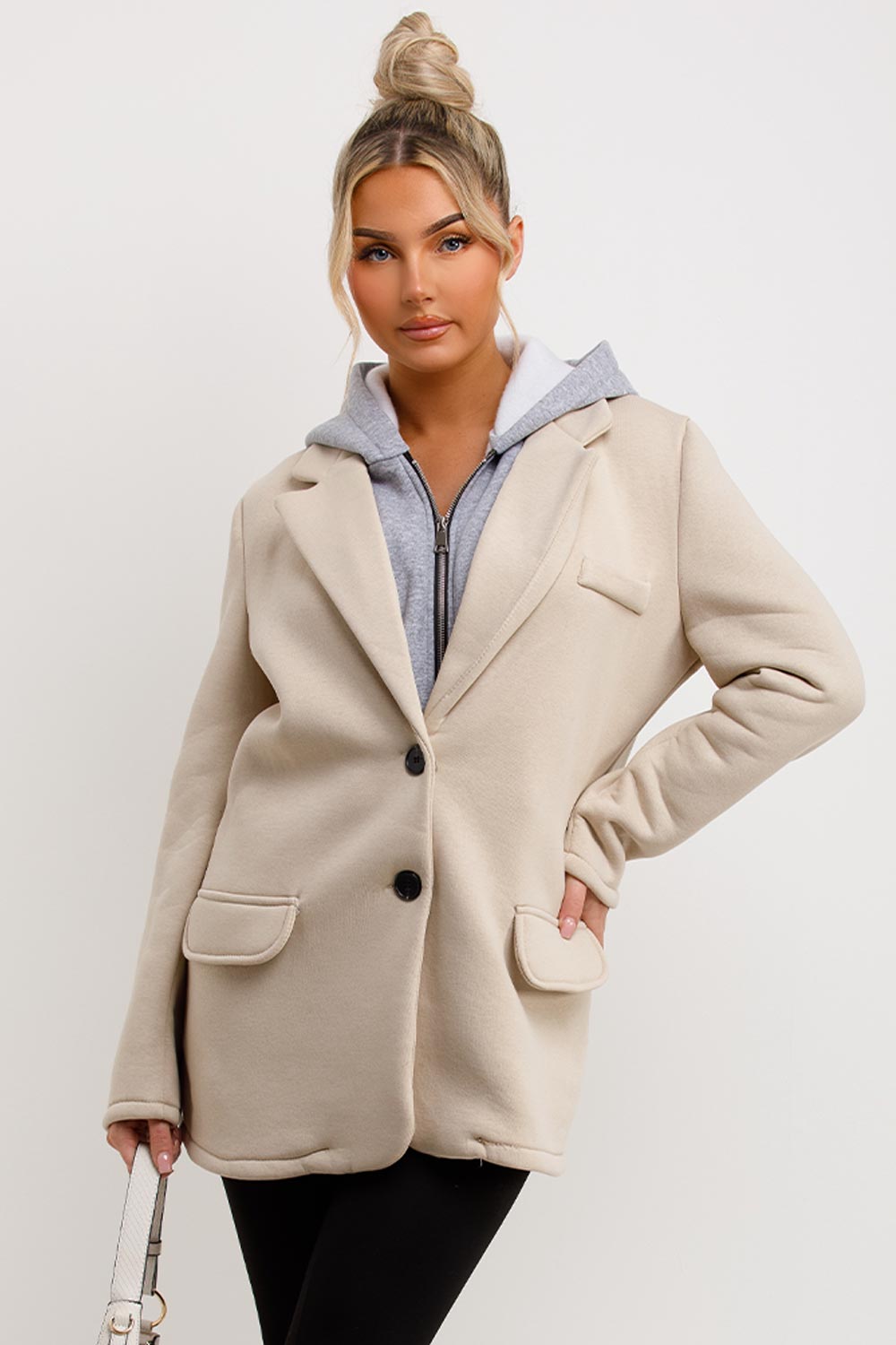 Blazer With Hood Combined Beige