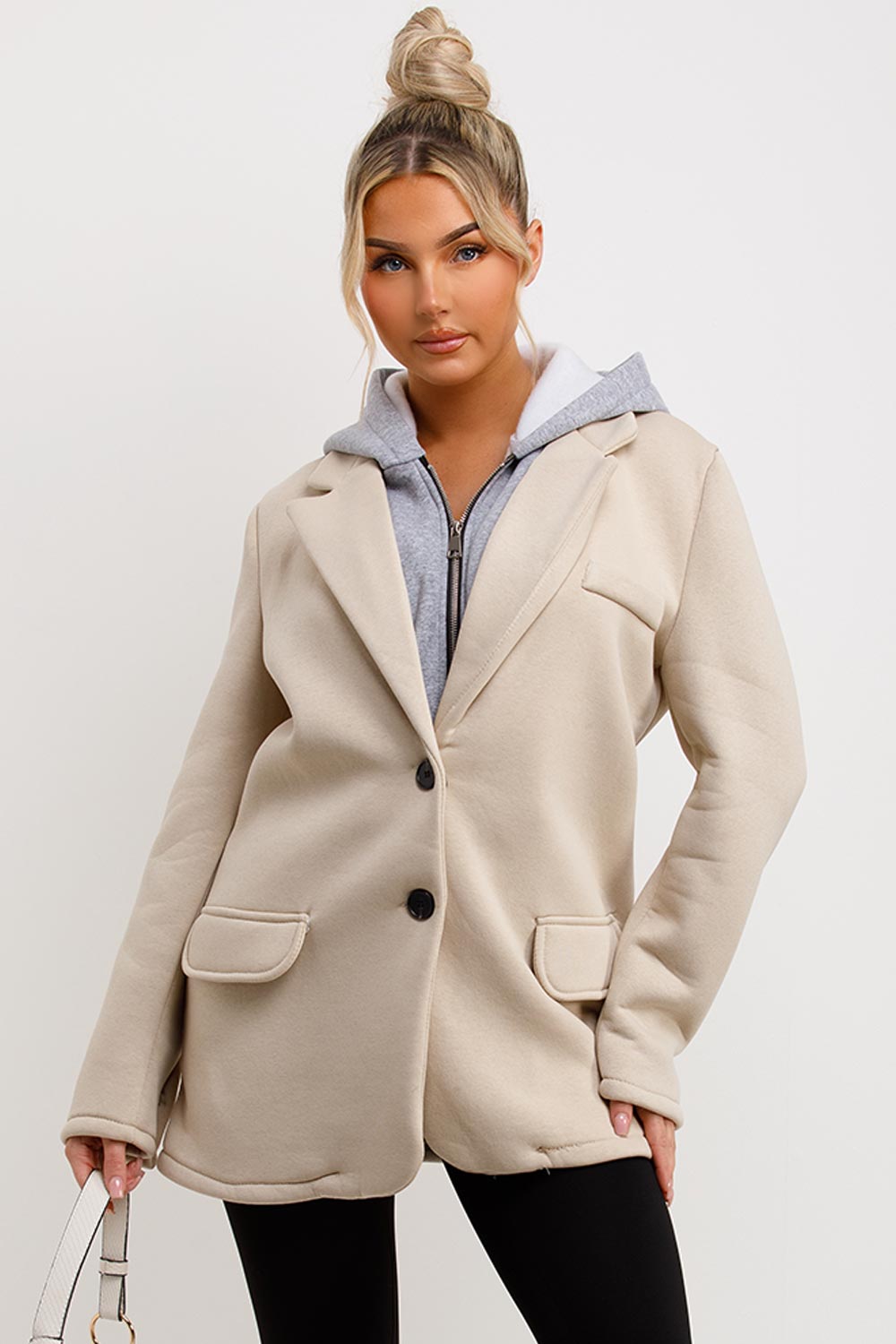 Blazer With Hood Combined Beige