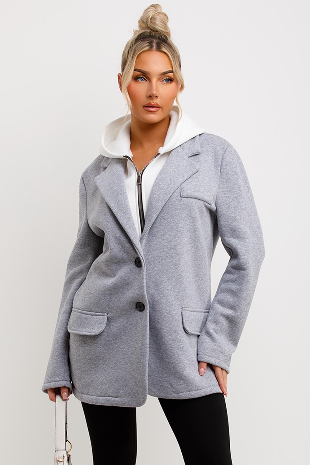 Blazer With Hood Combined Grey