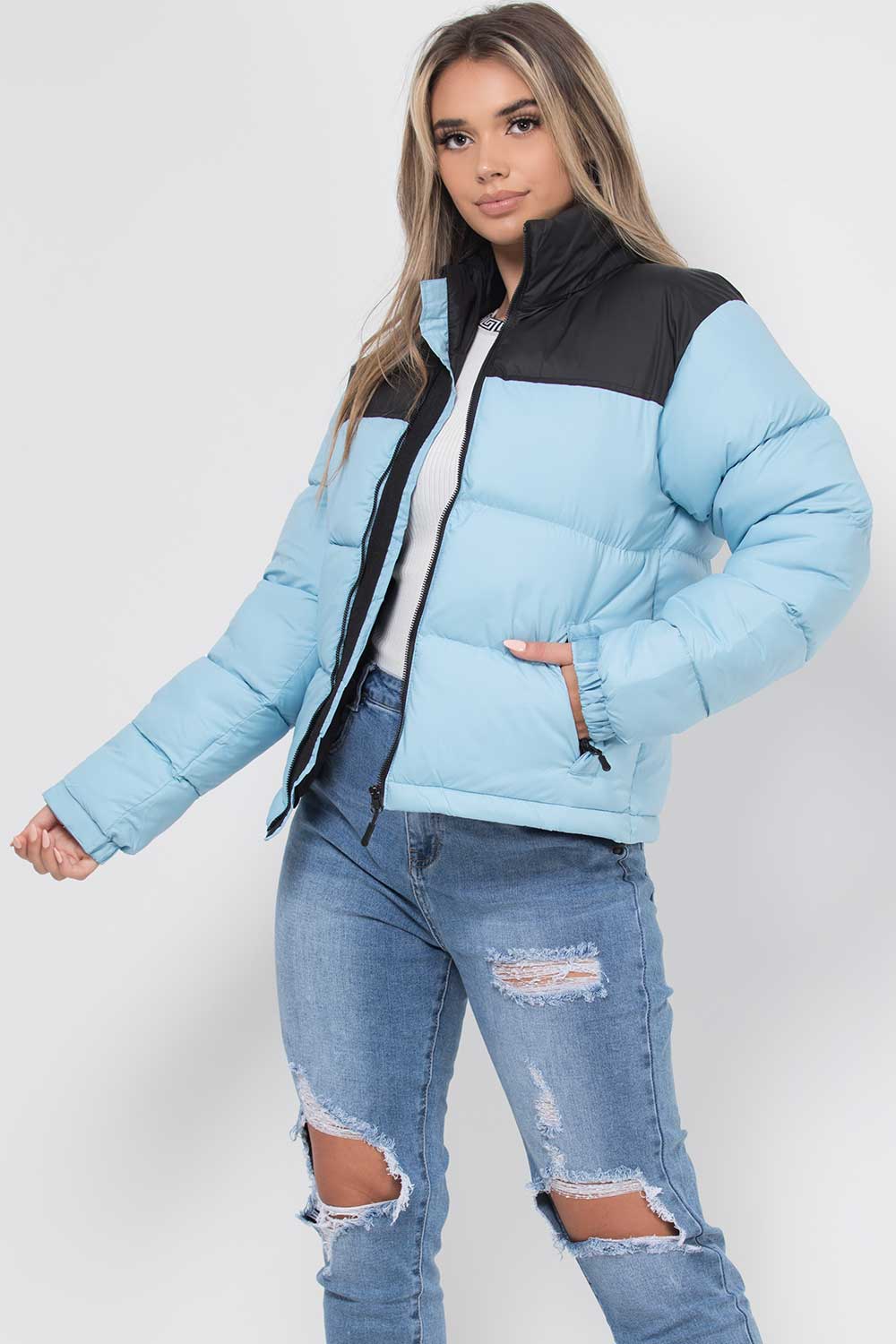 Puffer Jacket Blue And Black Colour Block