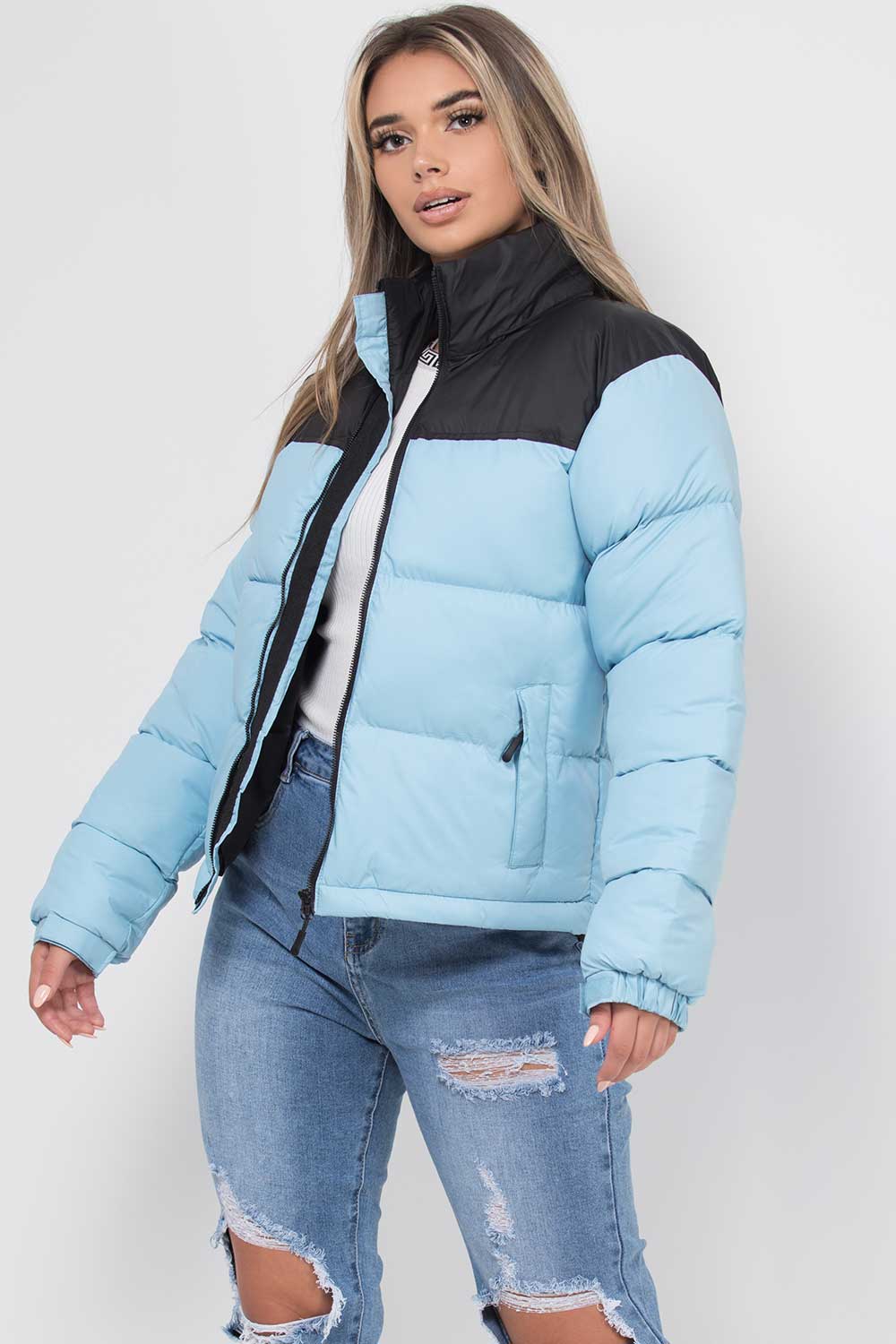 Puffer Jacket Blue And Black Colour Block