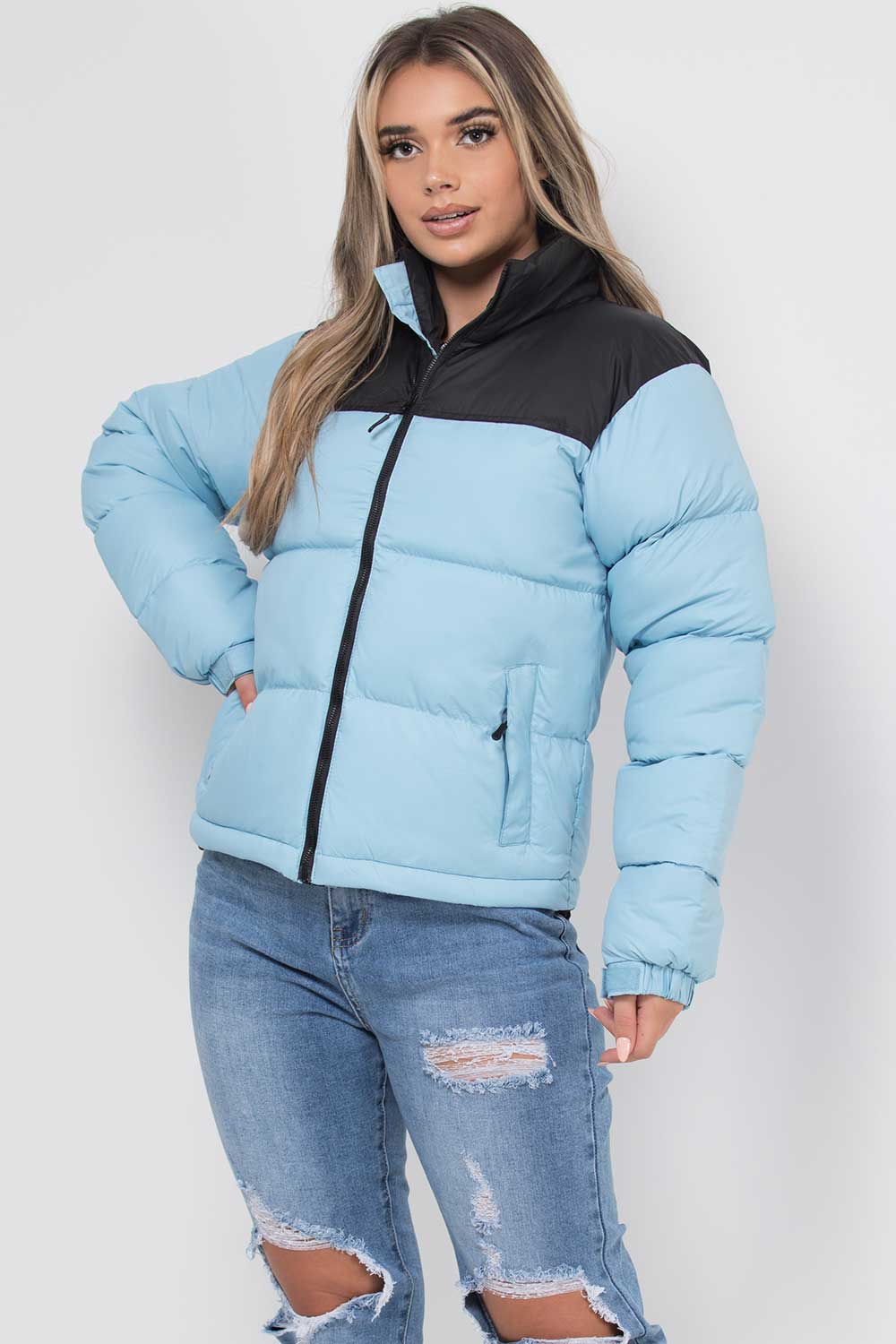 Puffer Jacket Blue And Black Colour Block