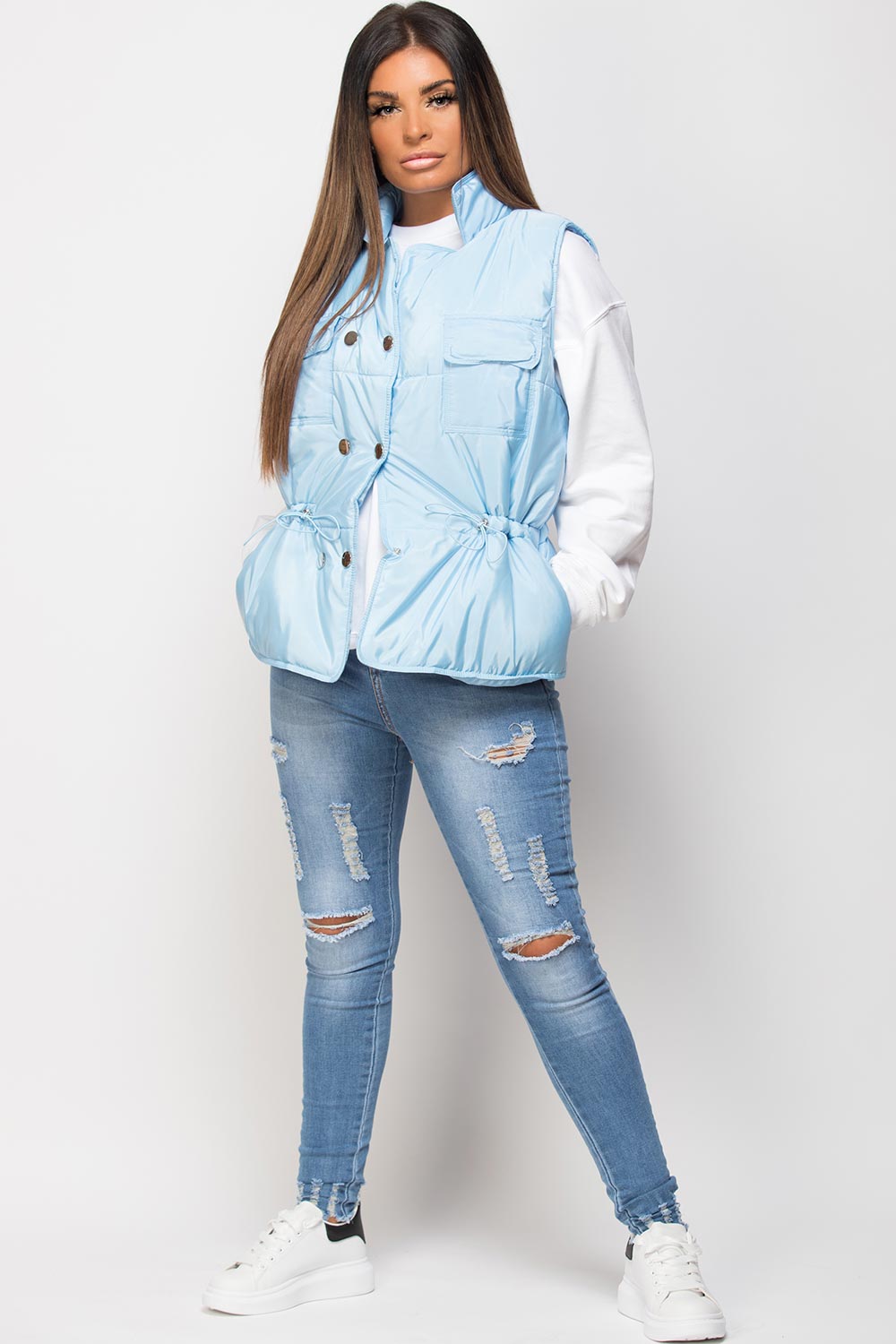 Gilet With Drawstring Waist Sky Blue