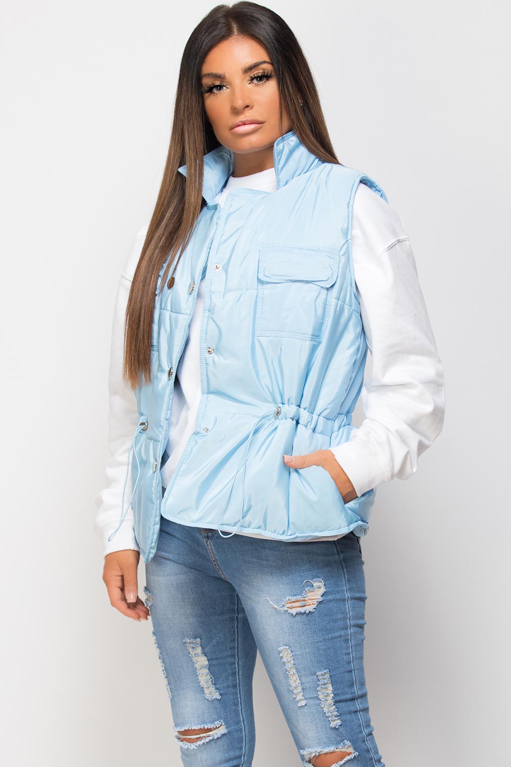 Gilet With Drawstring Waist Sky Blue