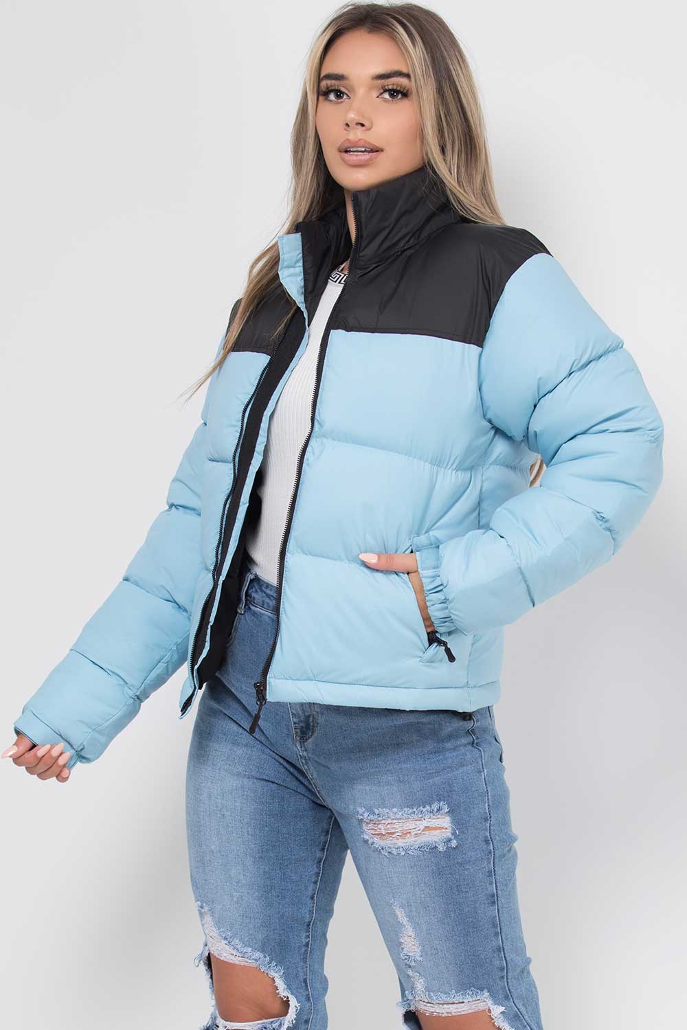 Puffer Jacket Blue And Black Colour Block