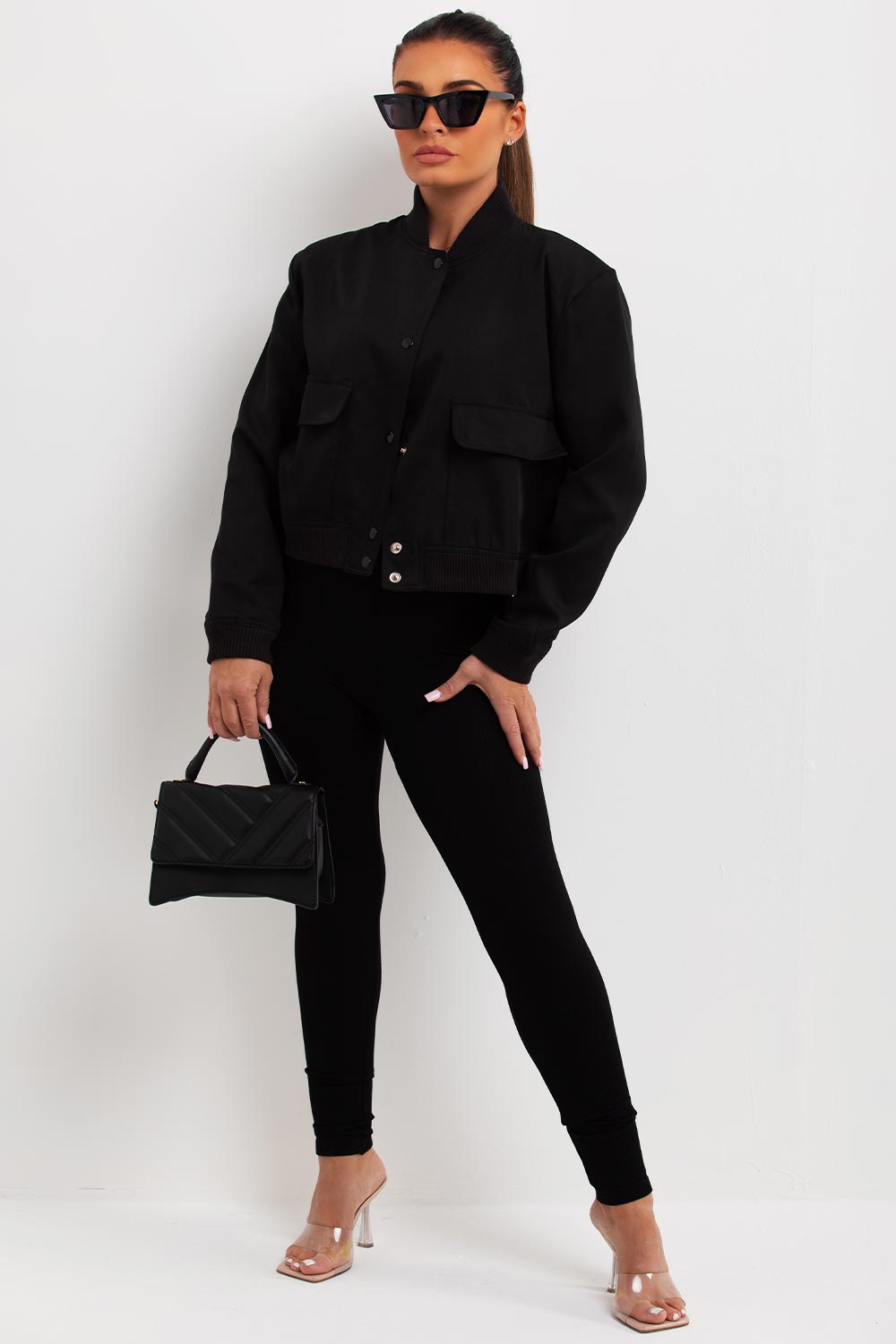 Crop Bomber Jacket Black