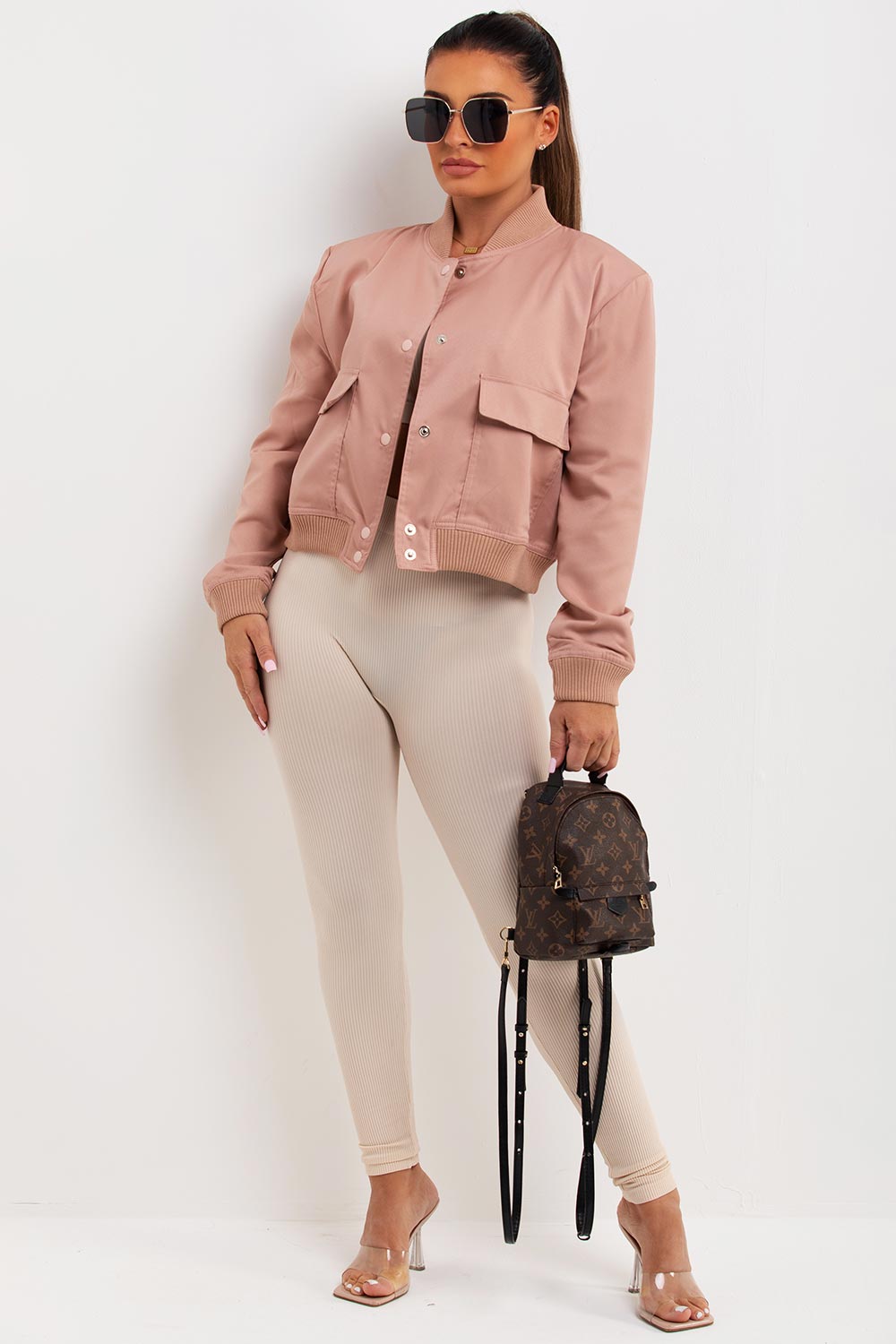 Crop Bomber Jacket Blush