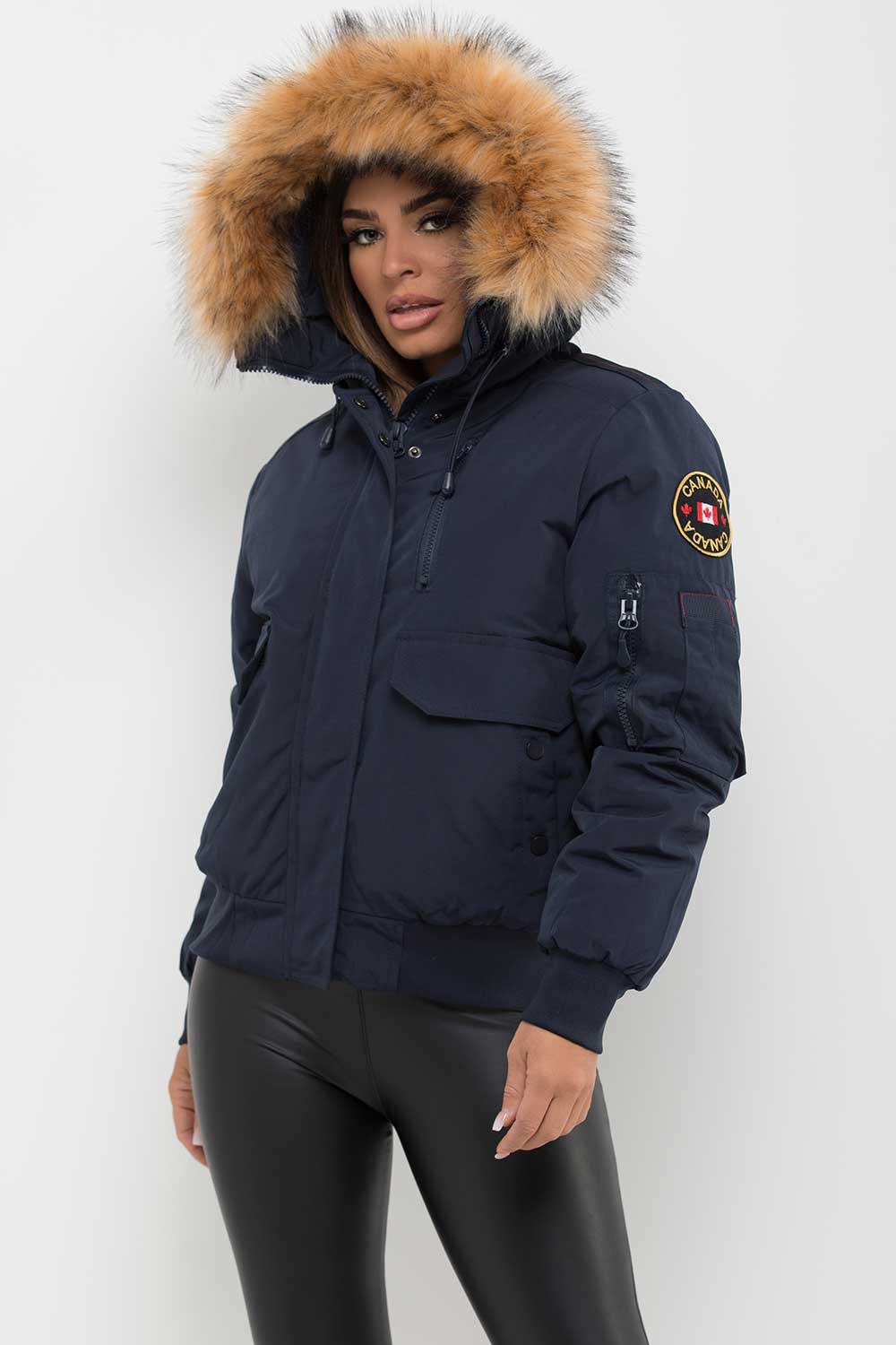 Canada Bomber Jacket With Fur Hood Navy