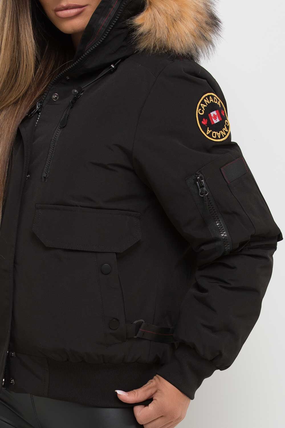 Canada Bomber Jacket With Fur Hood Black