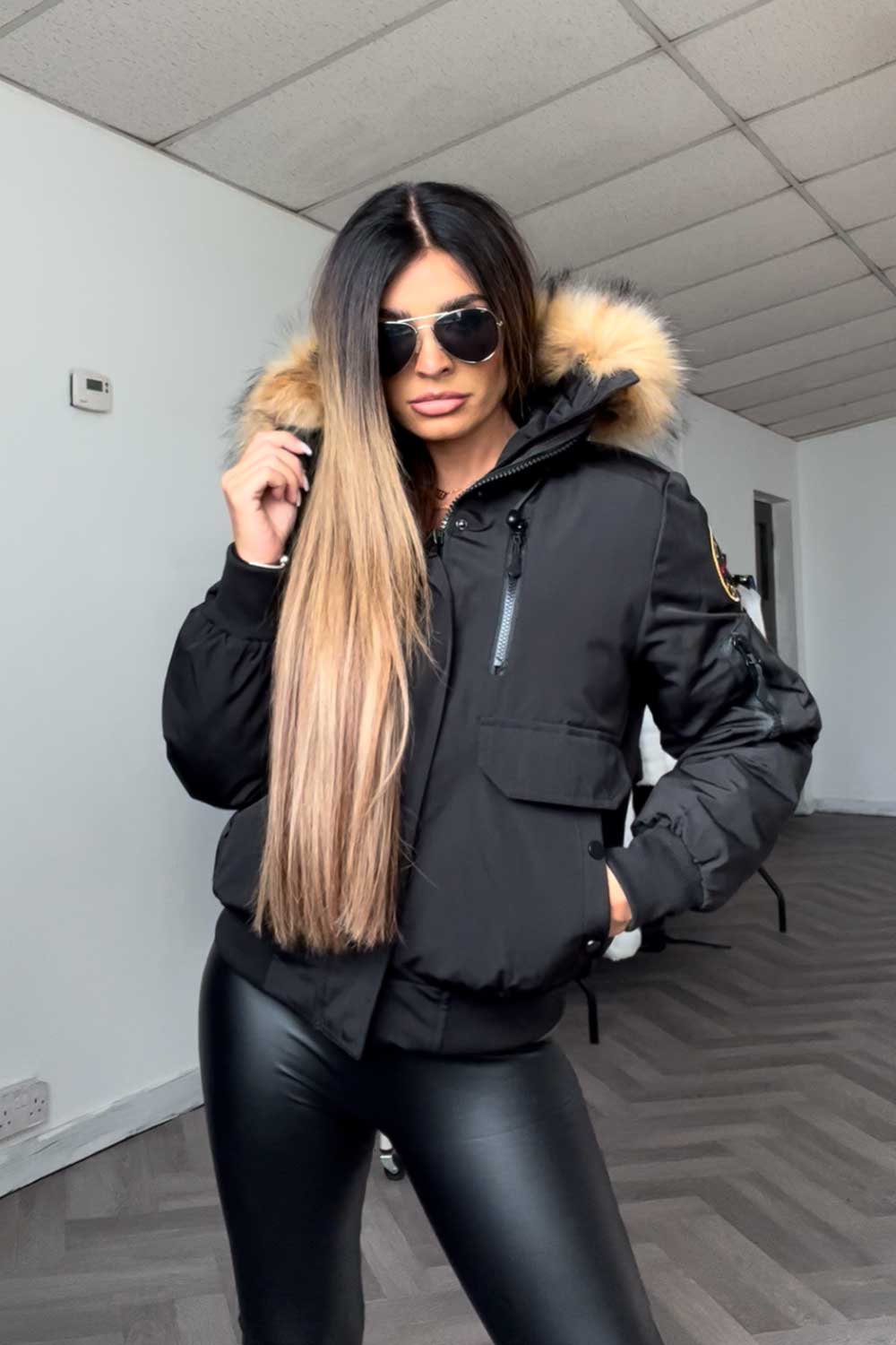 Canada Bomber Jacket With Fur Hood Black