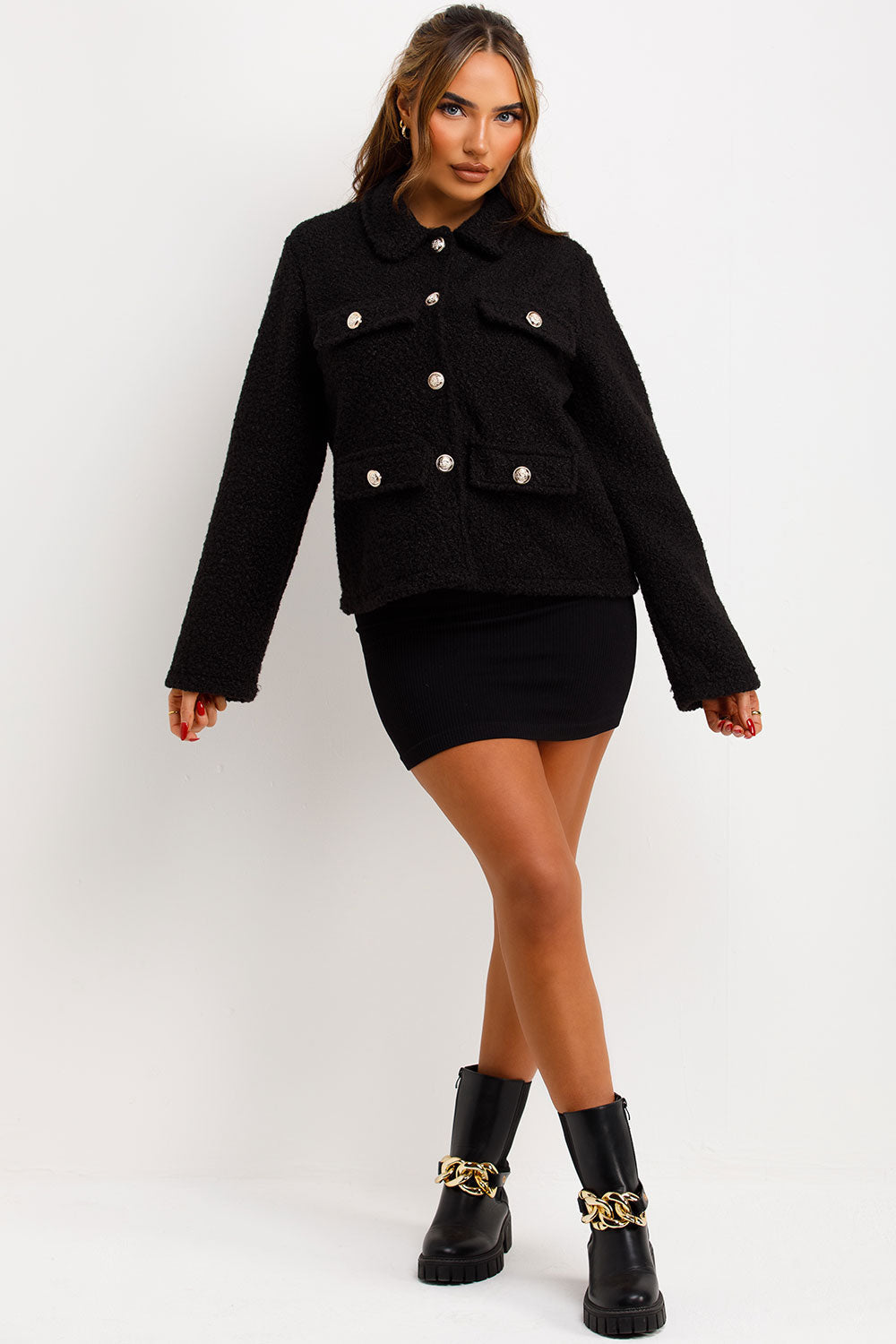 Black Boucle Jacket Whit Gold Buttons