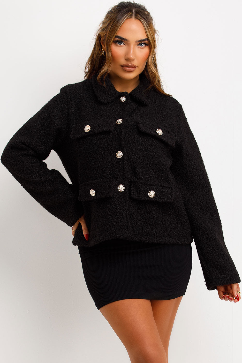 Black Boucle Jacket Whit Gold Buttons