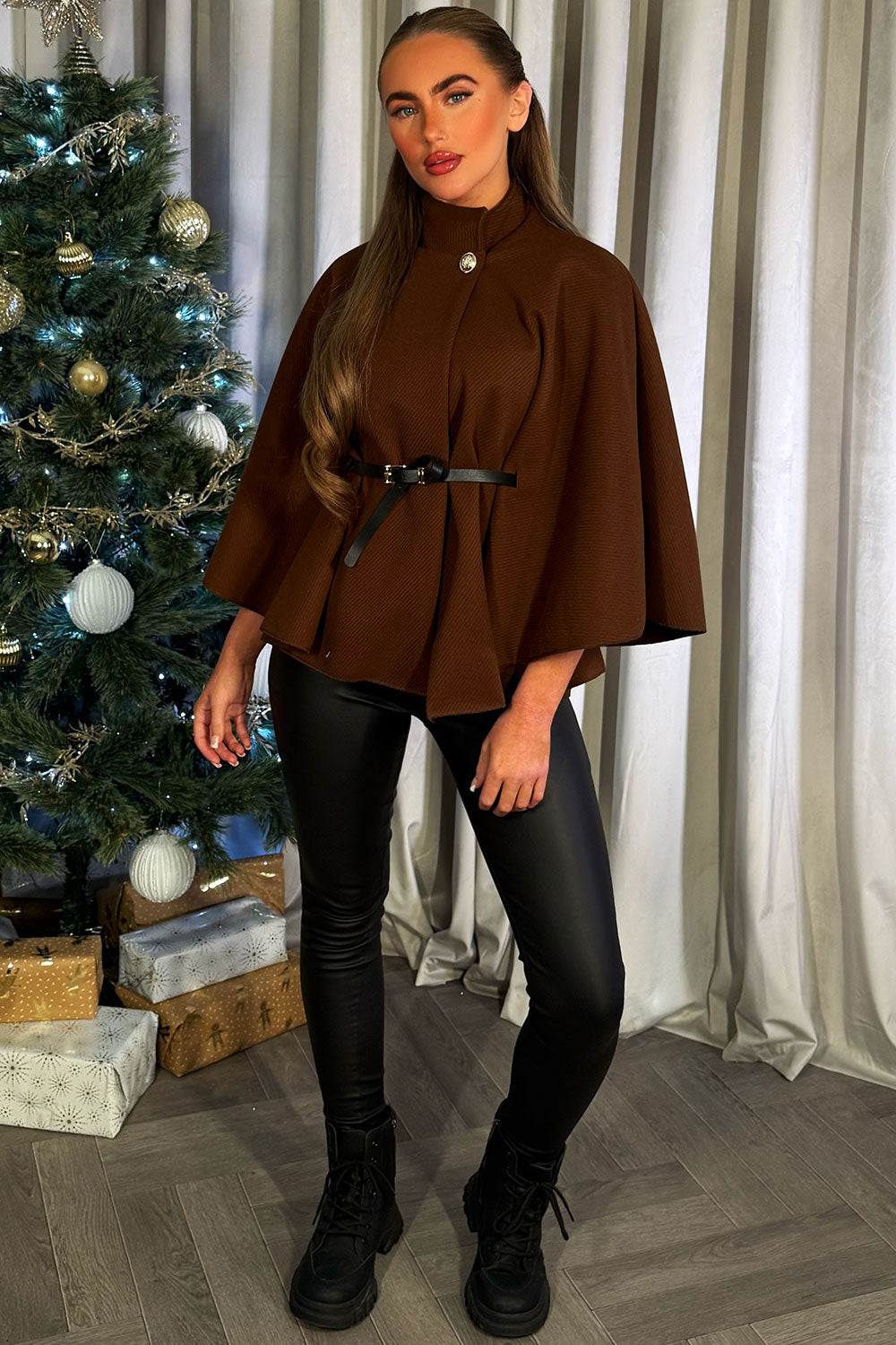 Cape With Belt Brown