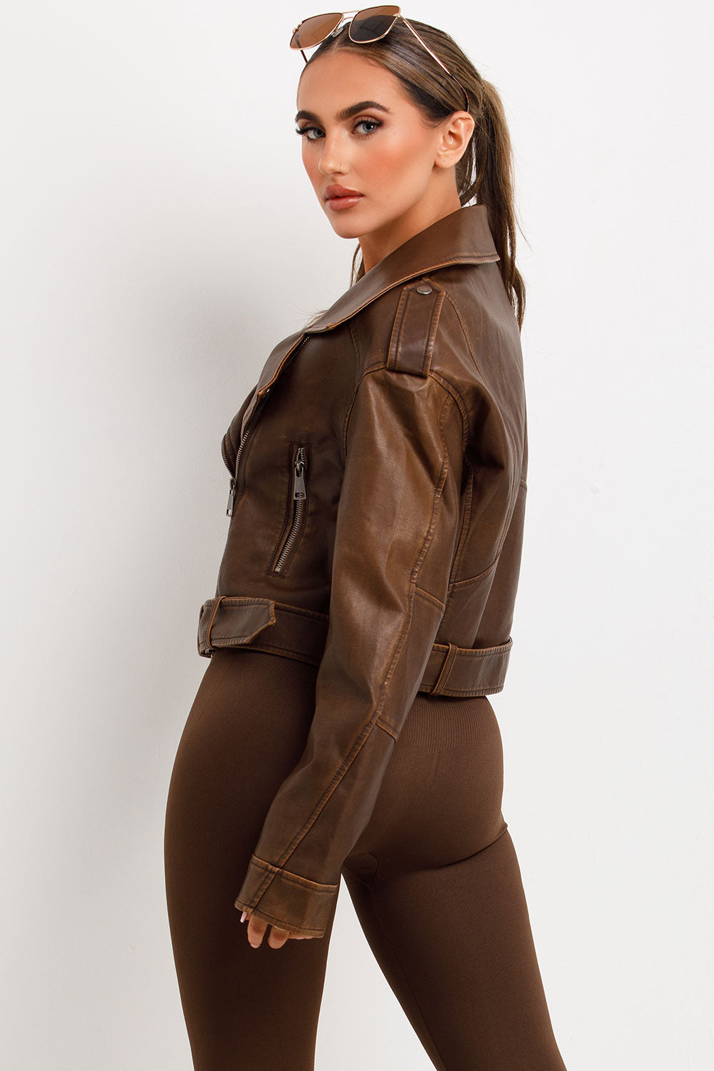 Faux Leather Jacket Brown