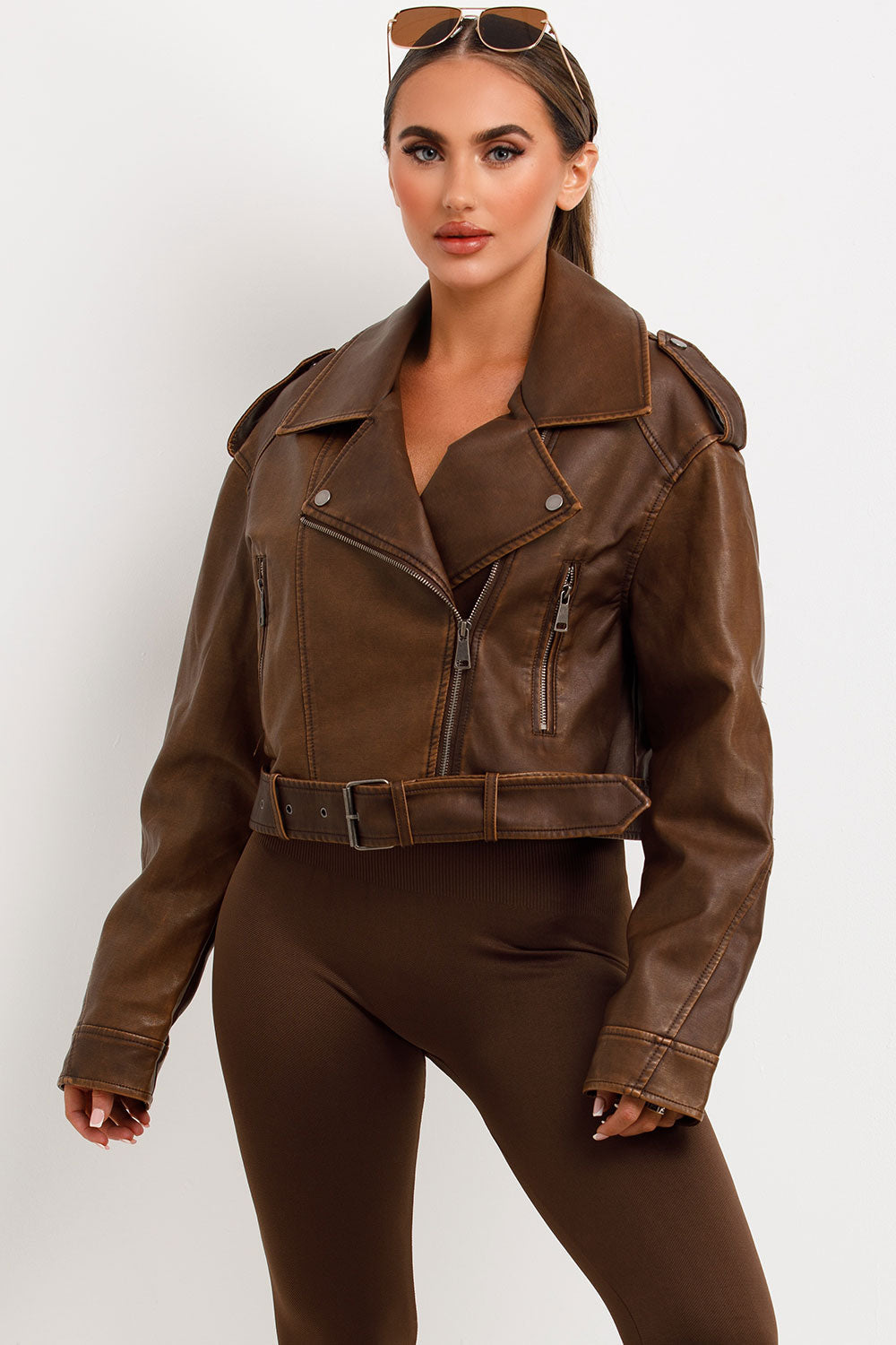 Faux Leather Jacket Brown