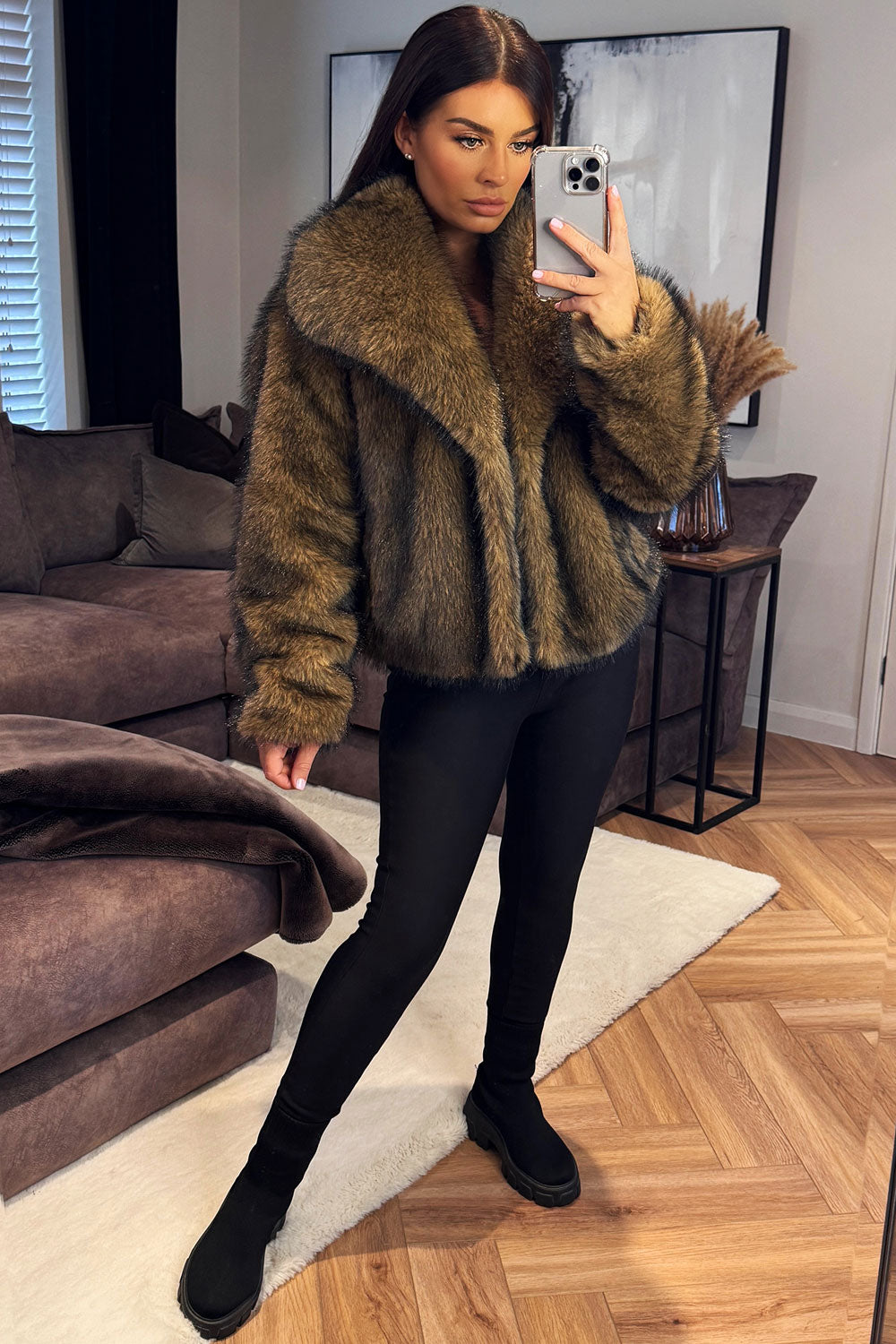 Brown Faux Fur Short Jacket