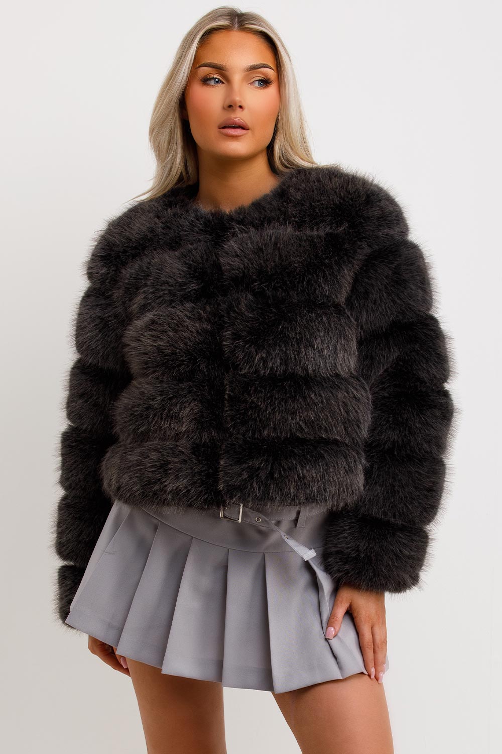 Faux Fur Bubble Coat Charcoal Grey