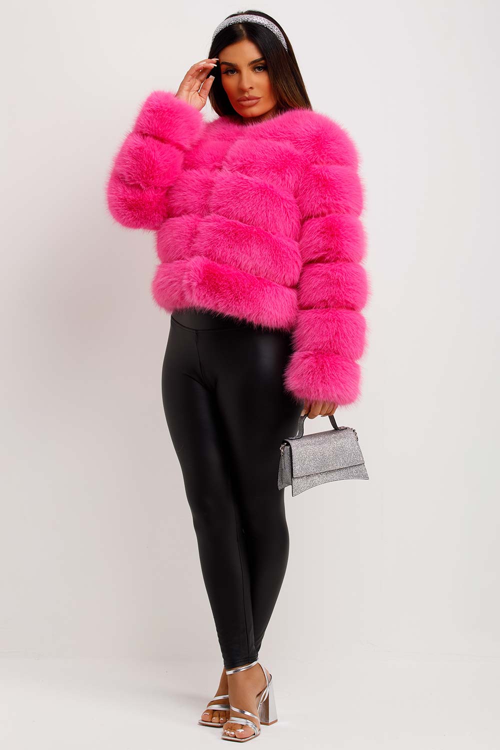 Faux Fur Bubble Coat Bright Pink