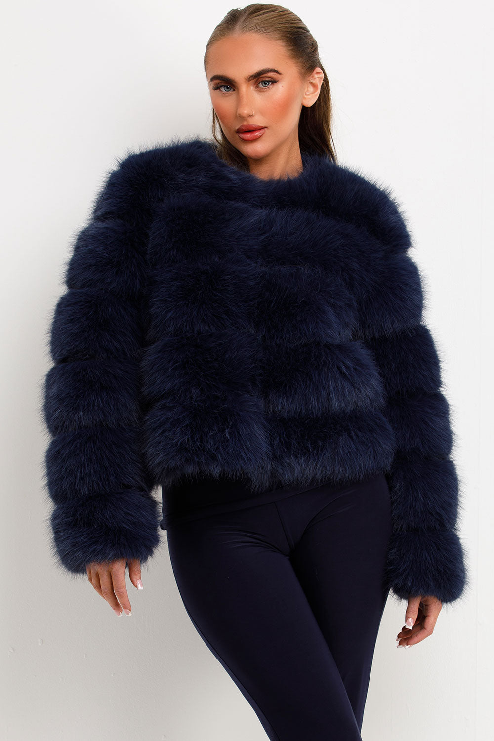 Faux Fur Bubble Coat Navy