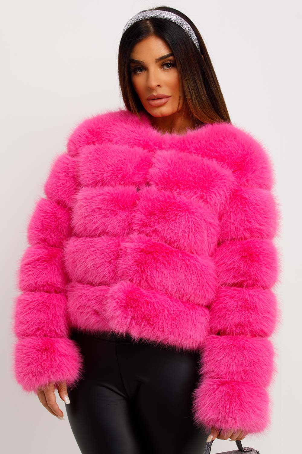 Faux Fur Bubble Coat Bright Pink