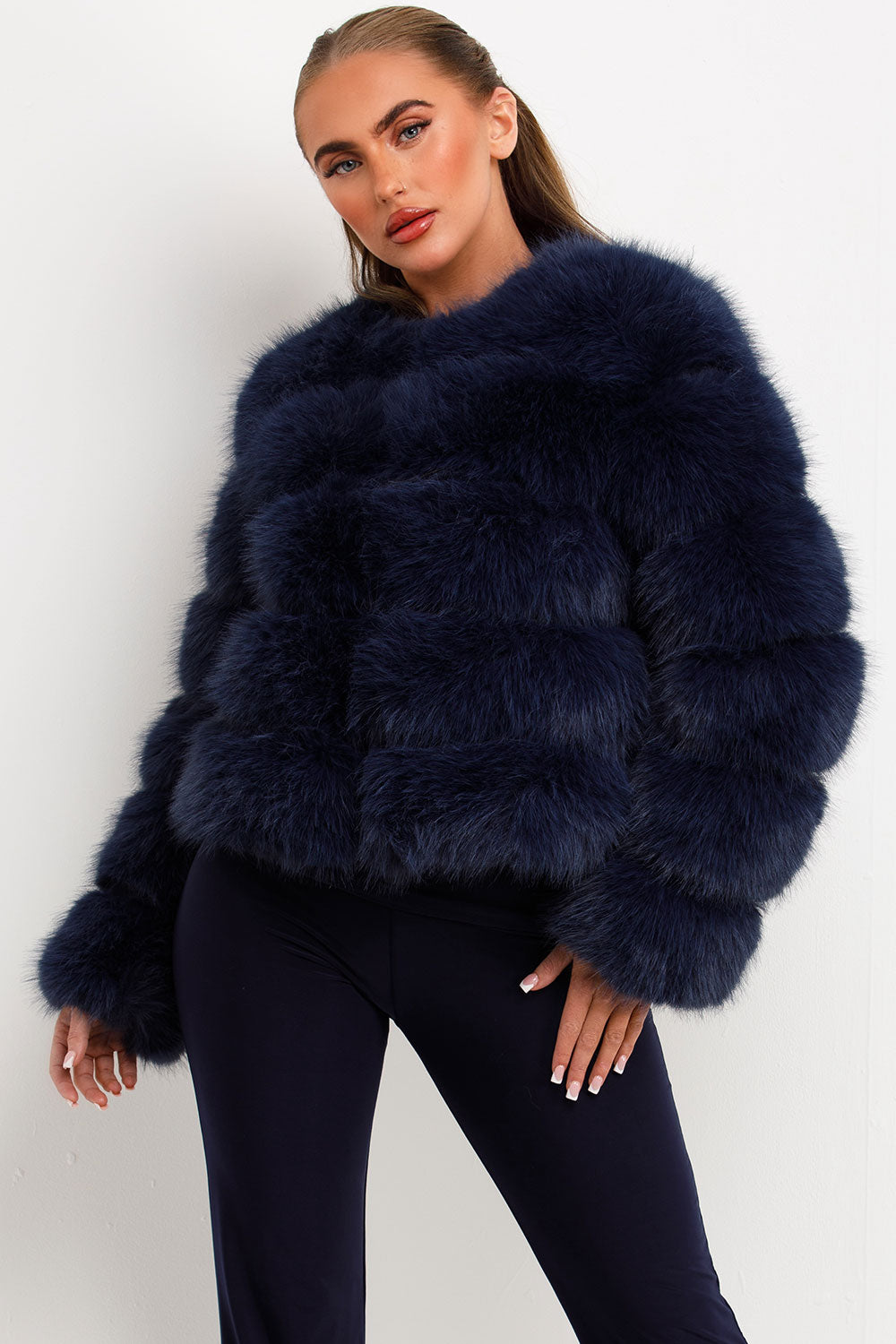 Faux Fur Bubble Coat Navy