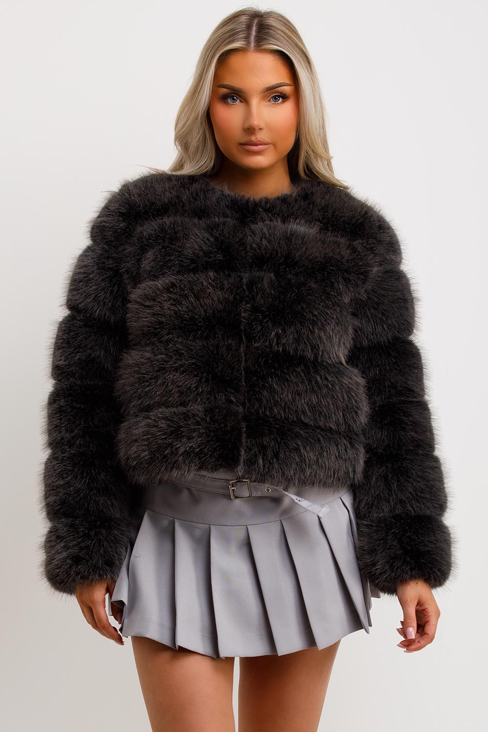 Faux Fur Bubble Coat Charcoal Grey