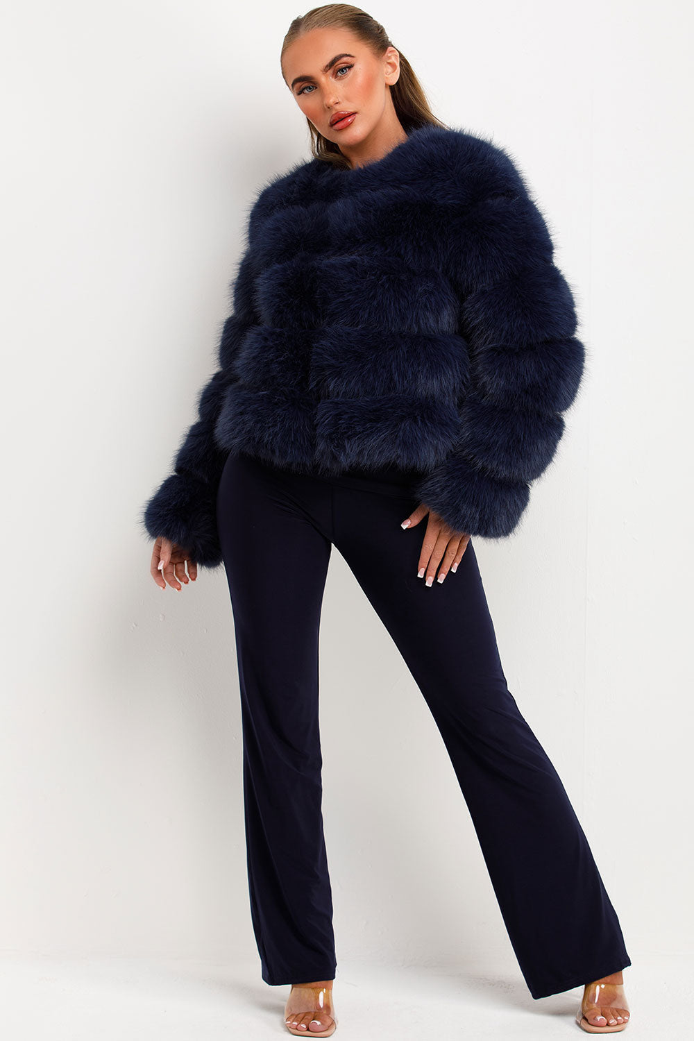 Faux Fur Bubble Coat Navy