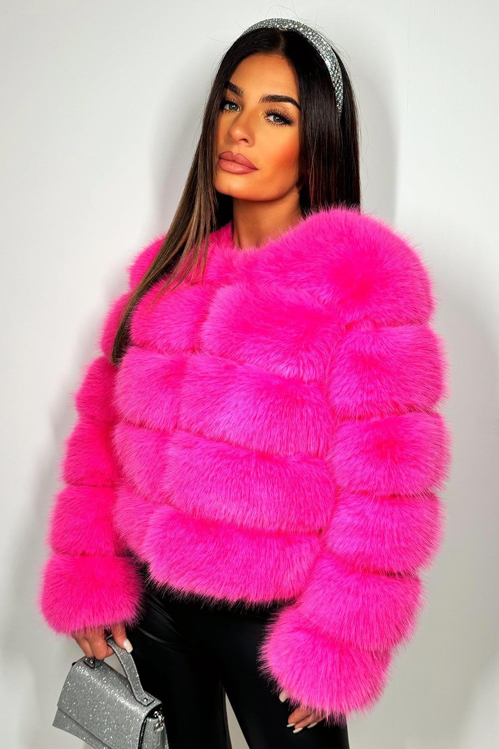 Faux Fur Bubble Coat Bright Pink