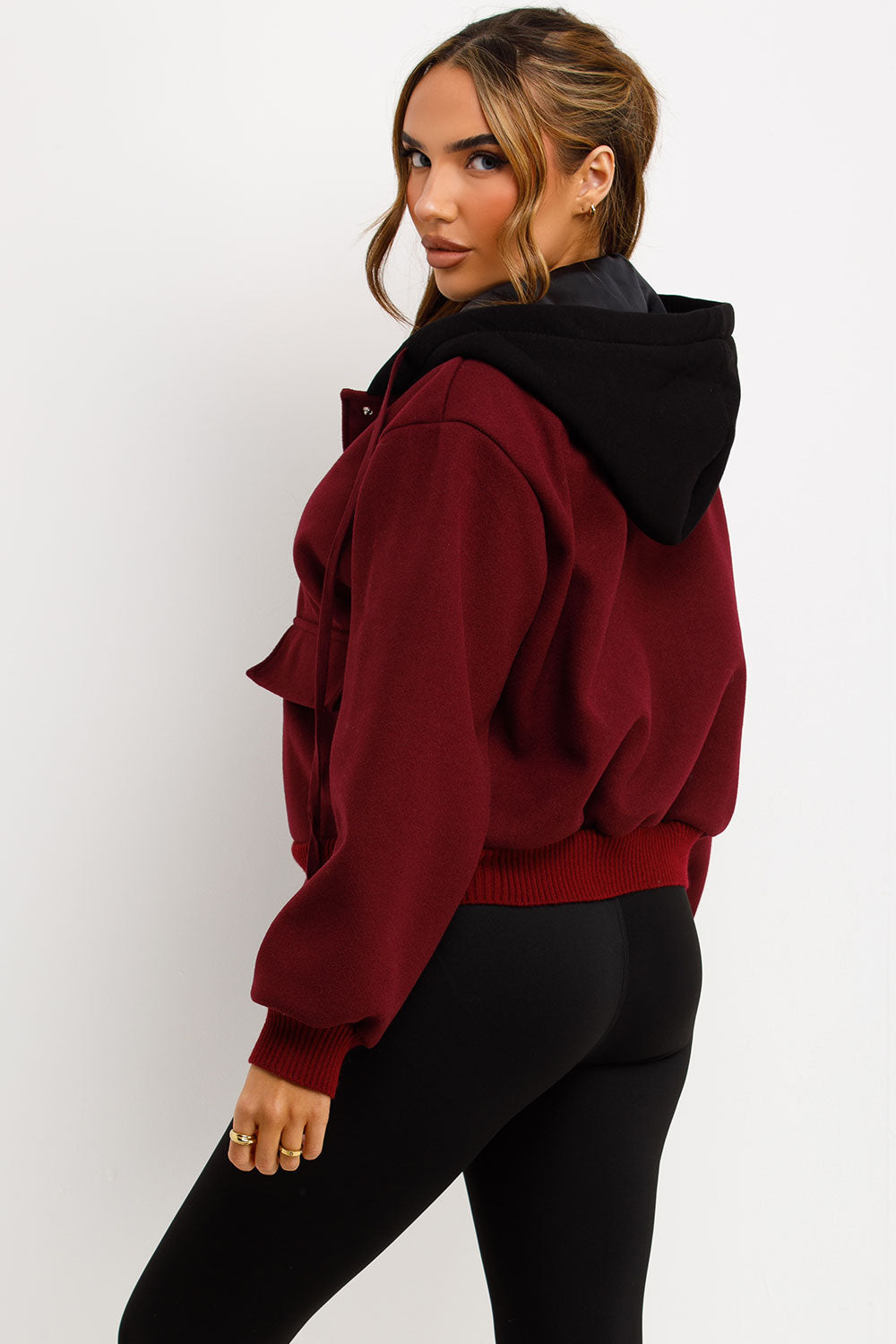 Bomber Baseball Jacket With Hood Burgundy