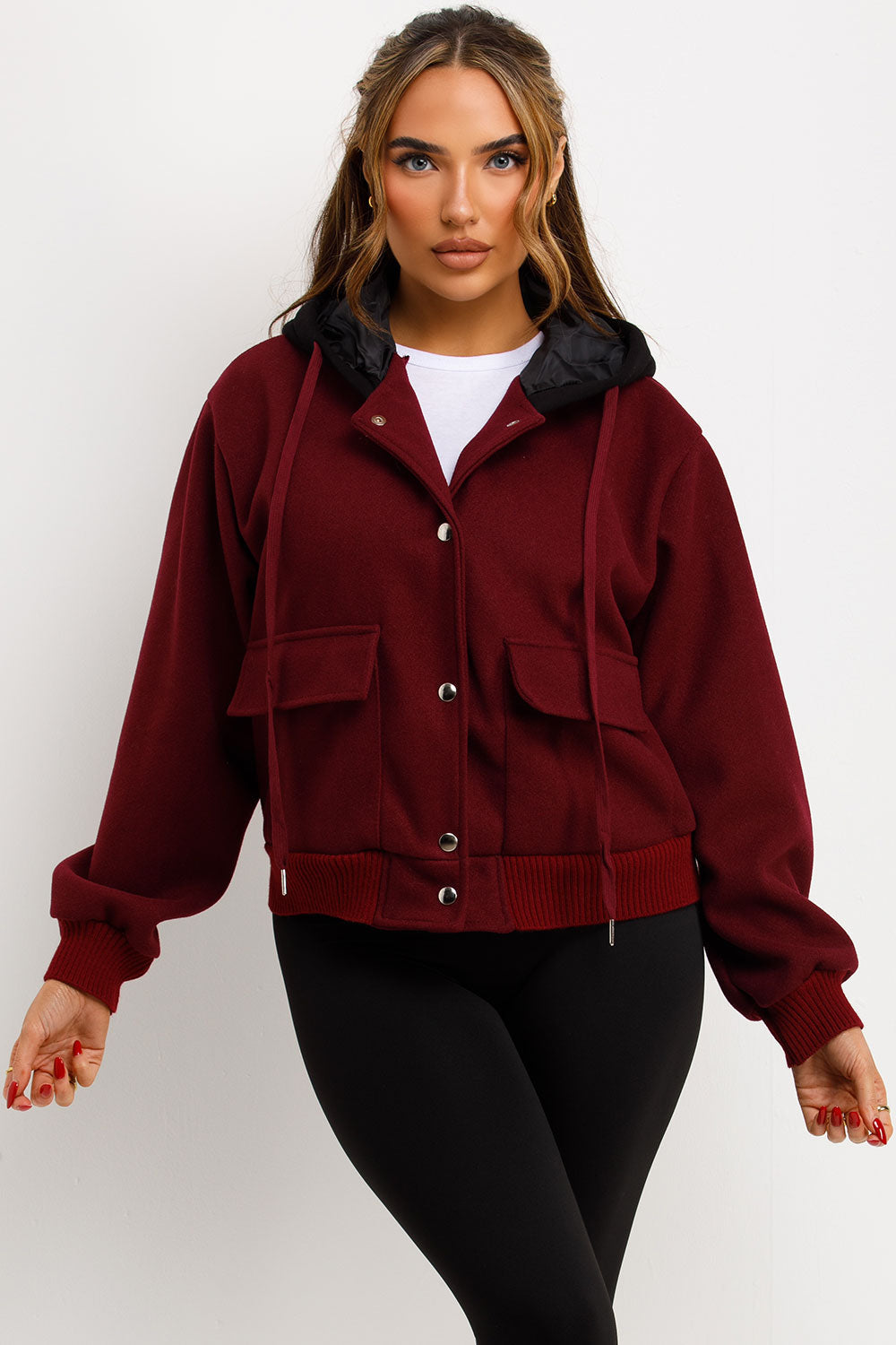 Bomber Baseball Jacket With Hood Burgundy