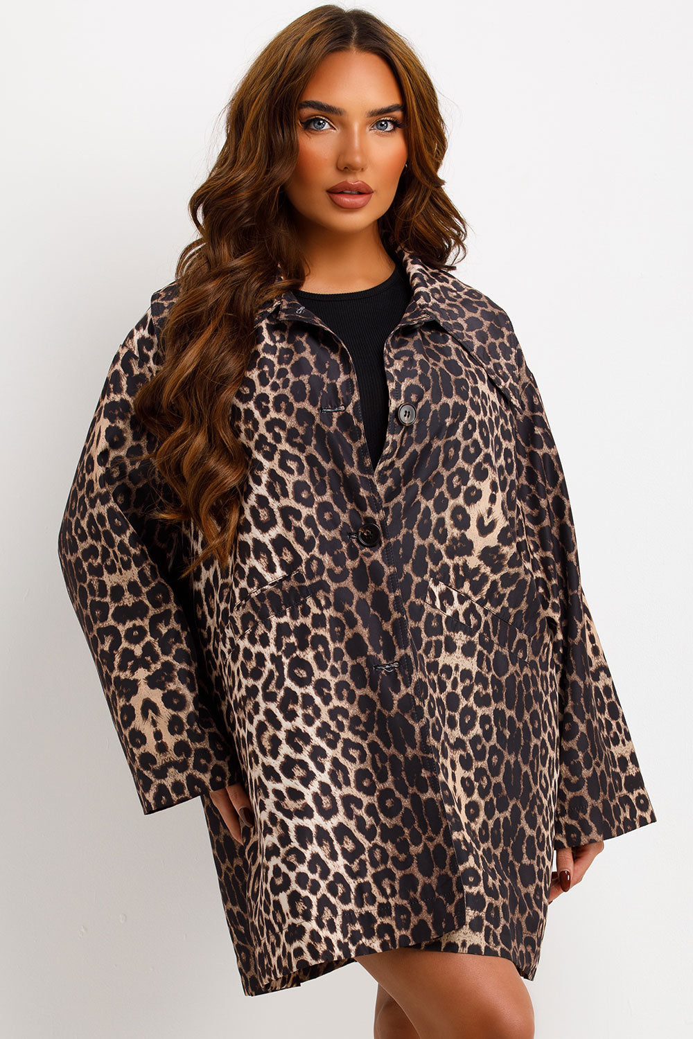 Oversized Leopard Print Woven Coat