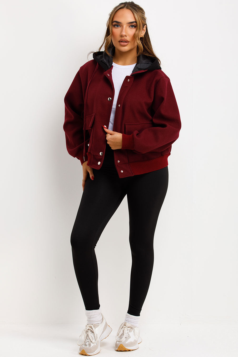 Bomber Baseball Jacket With Hood Burgundy