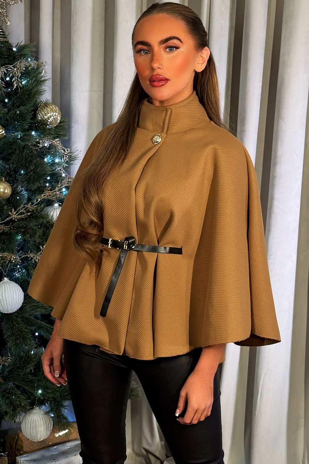 Cape With Belt Tan