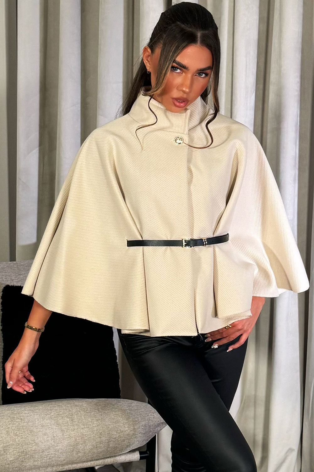 Cape With Belt Beige