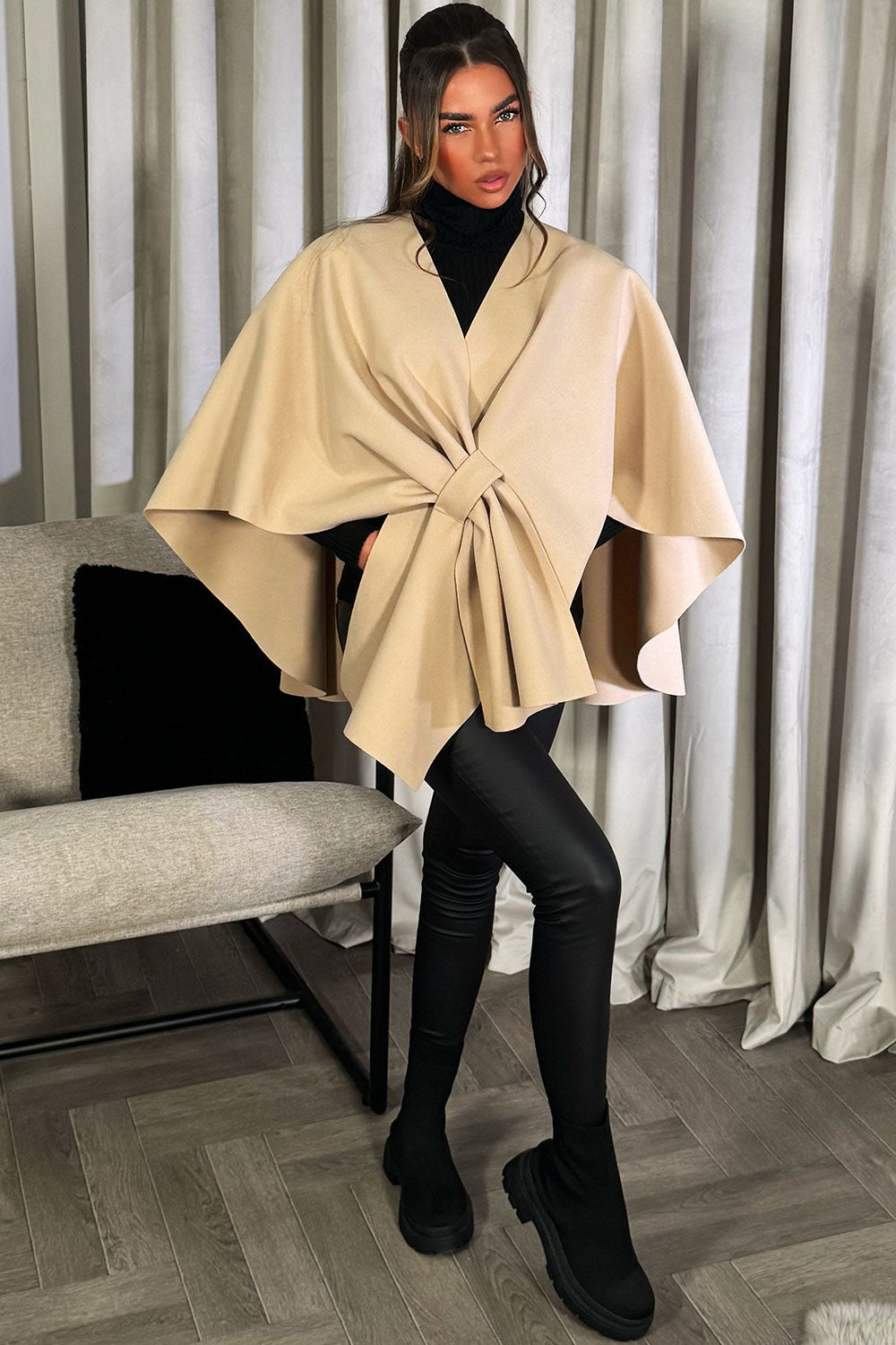 Wrap Over Bow Cape Beige