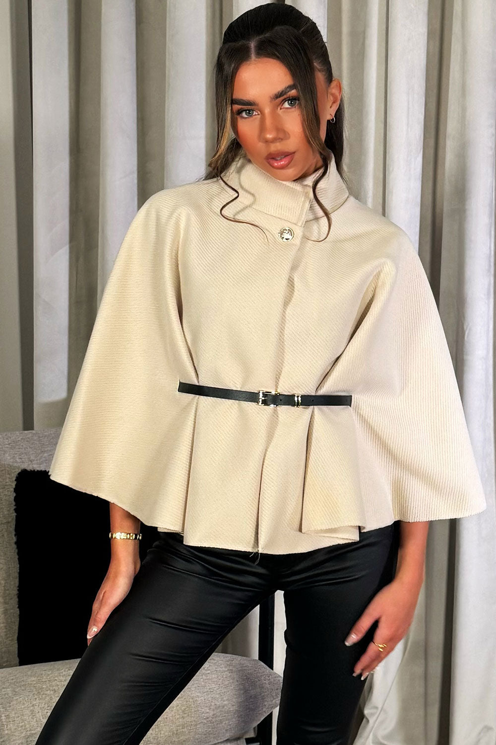 Cape With Belt Beige