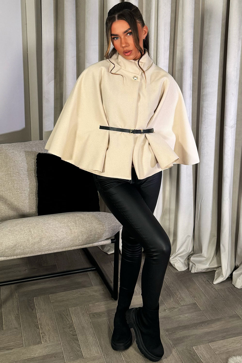 Cape With Belt Beige