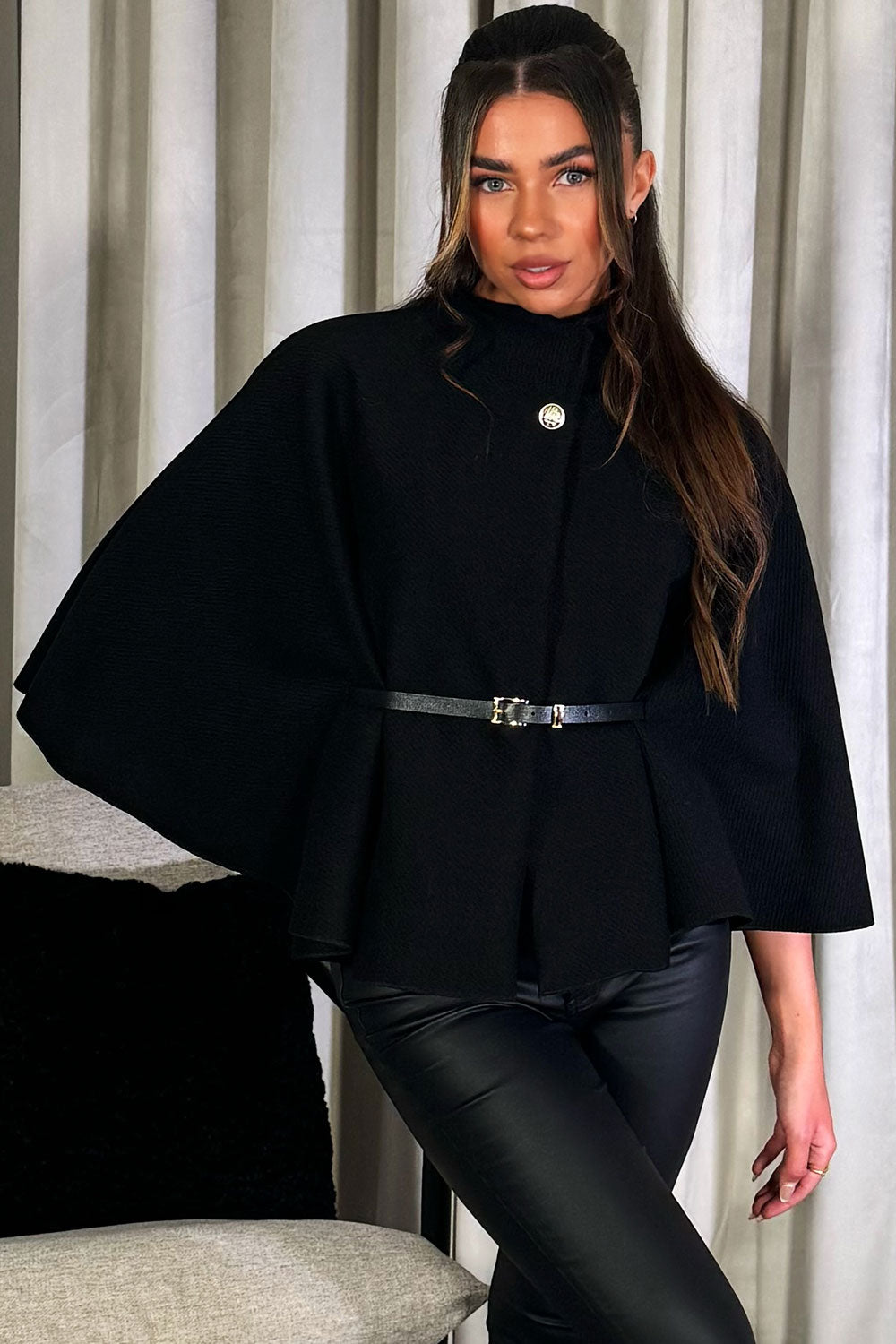 Cape With Belt Black