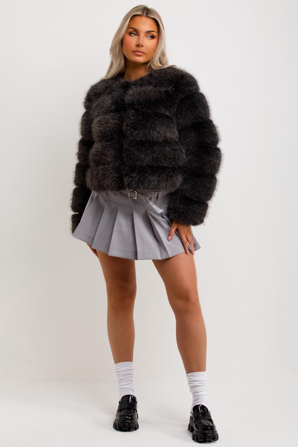 Faux Fur Bubble Coat Charcoal Grey