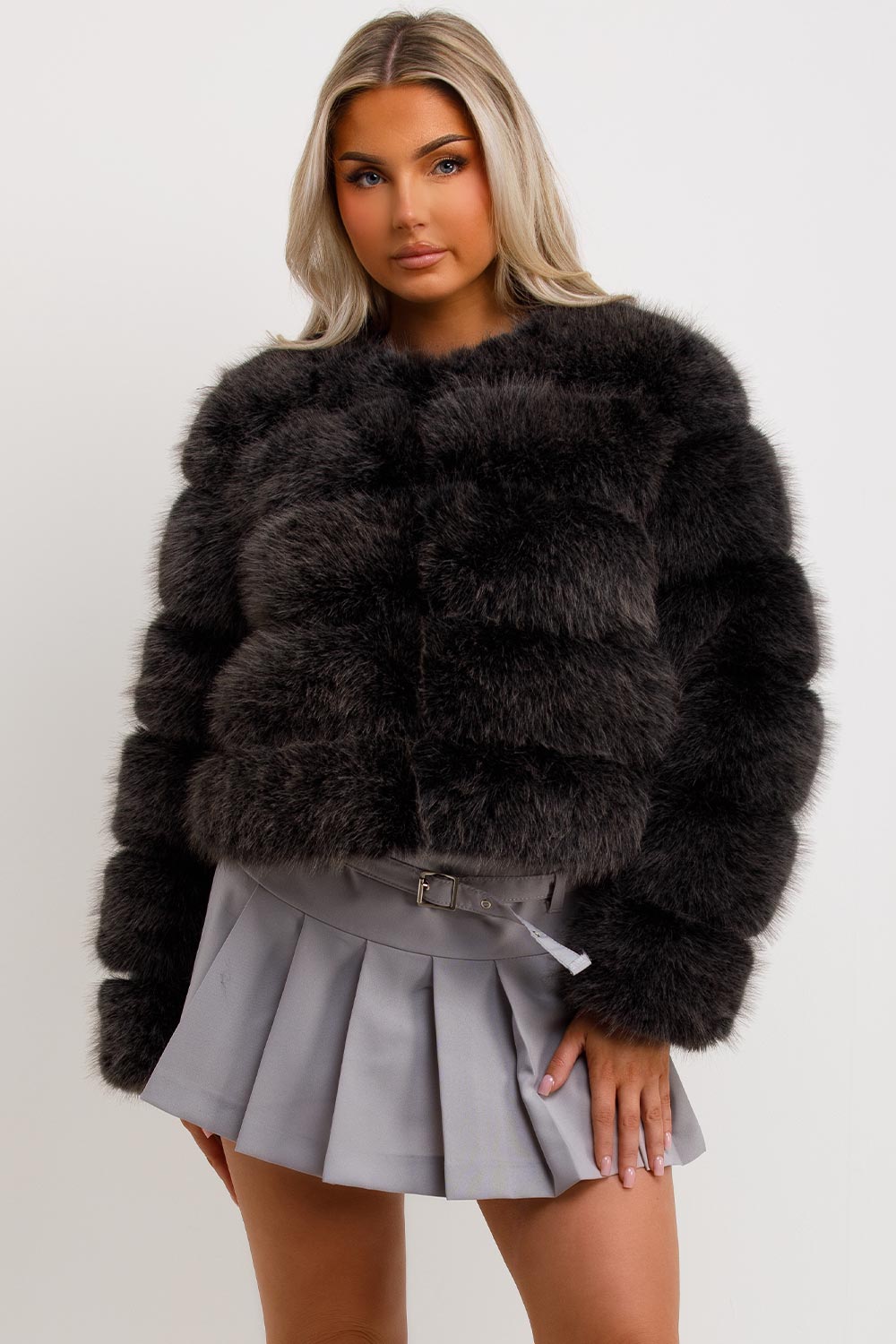 Faux Fur Bubble Coat Charcoal Grey